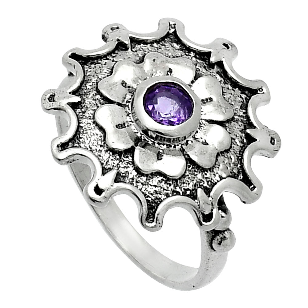 Vintage Floral Center Round Gemstone Ring 925 Sterling Silver Handmade AGR1031 R-1737
