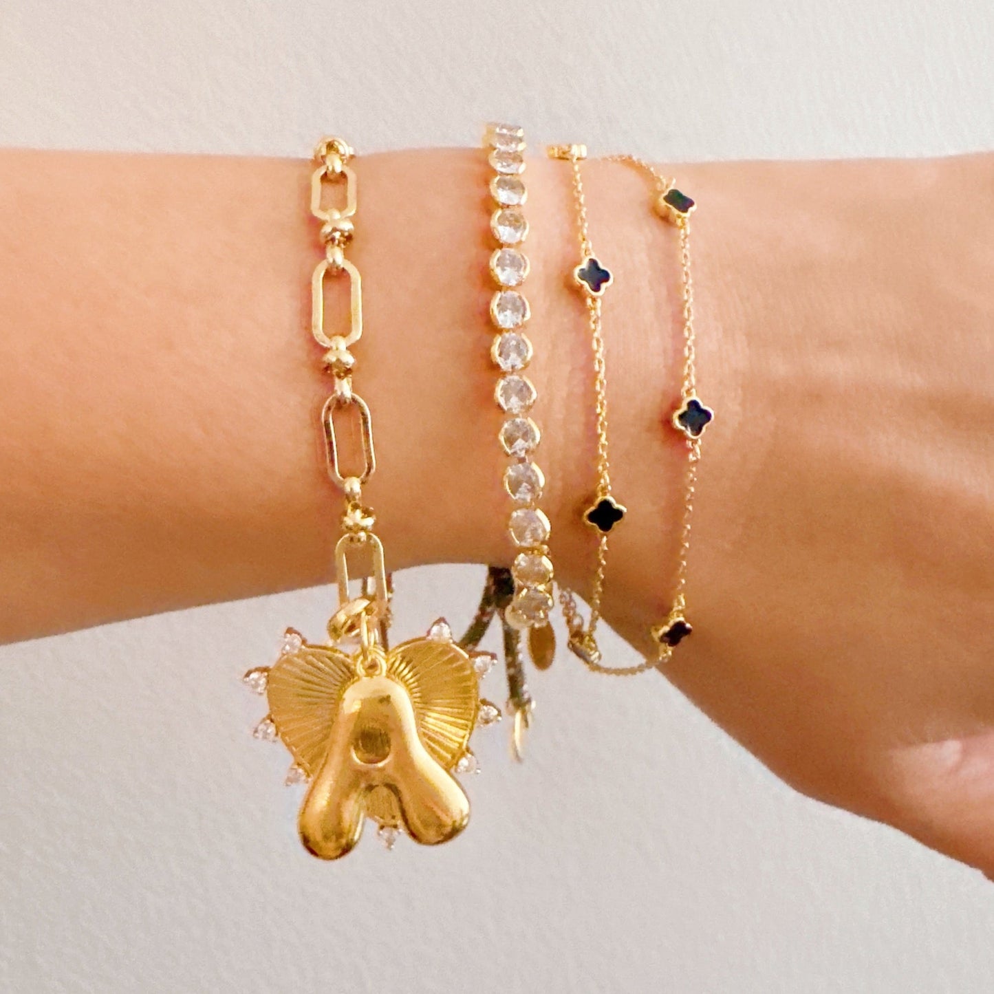 Balloon Initial Heart Charm Bracelet - Gold Link Chain
