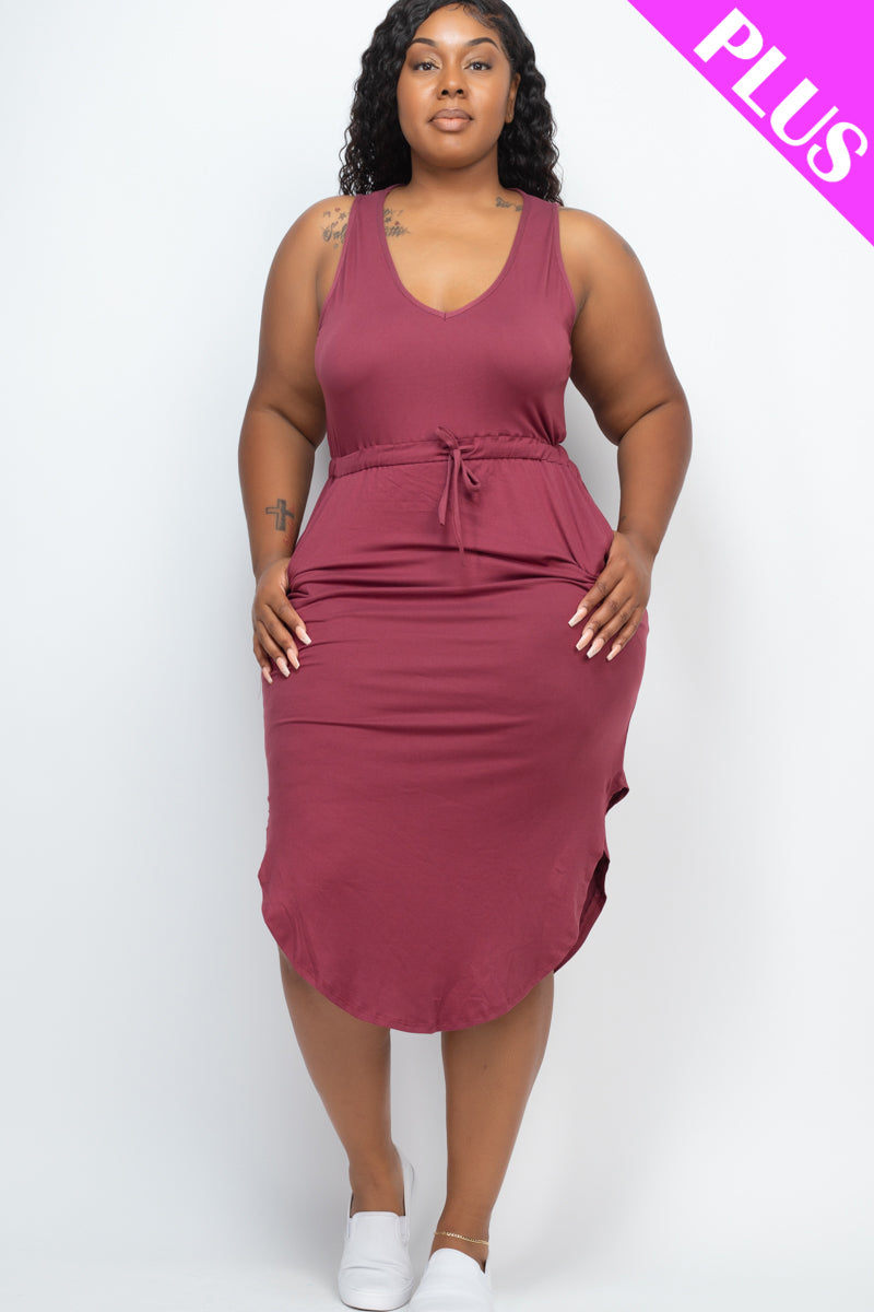 PLUS SIZE DRAWSTRING SLEEVELESS MIDI DRESS (CAPELLA)
