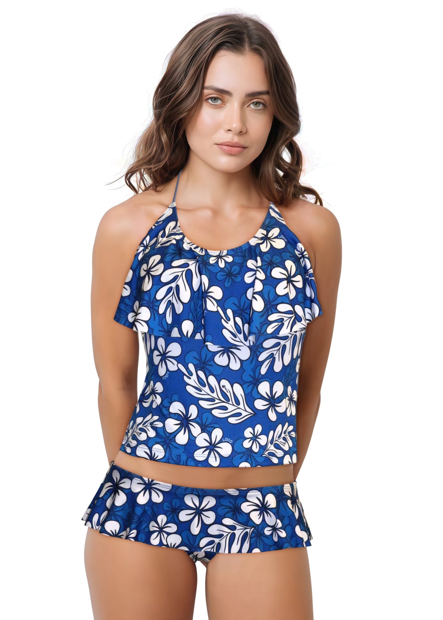 Loco Boutique Blue Plumeria Skirted Bottom