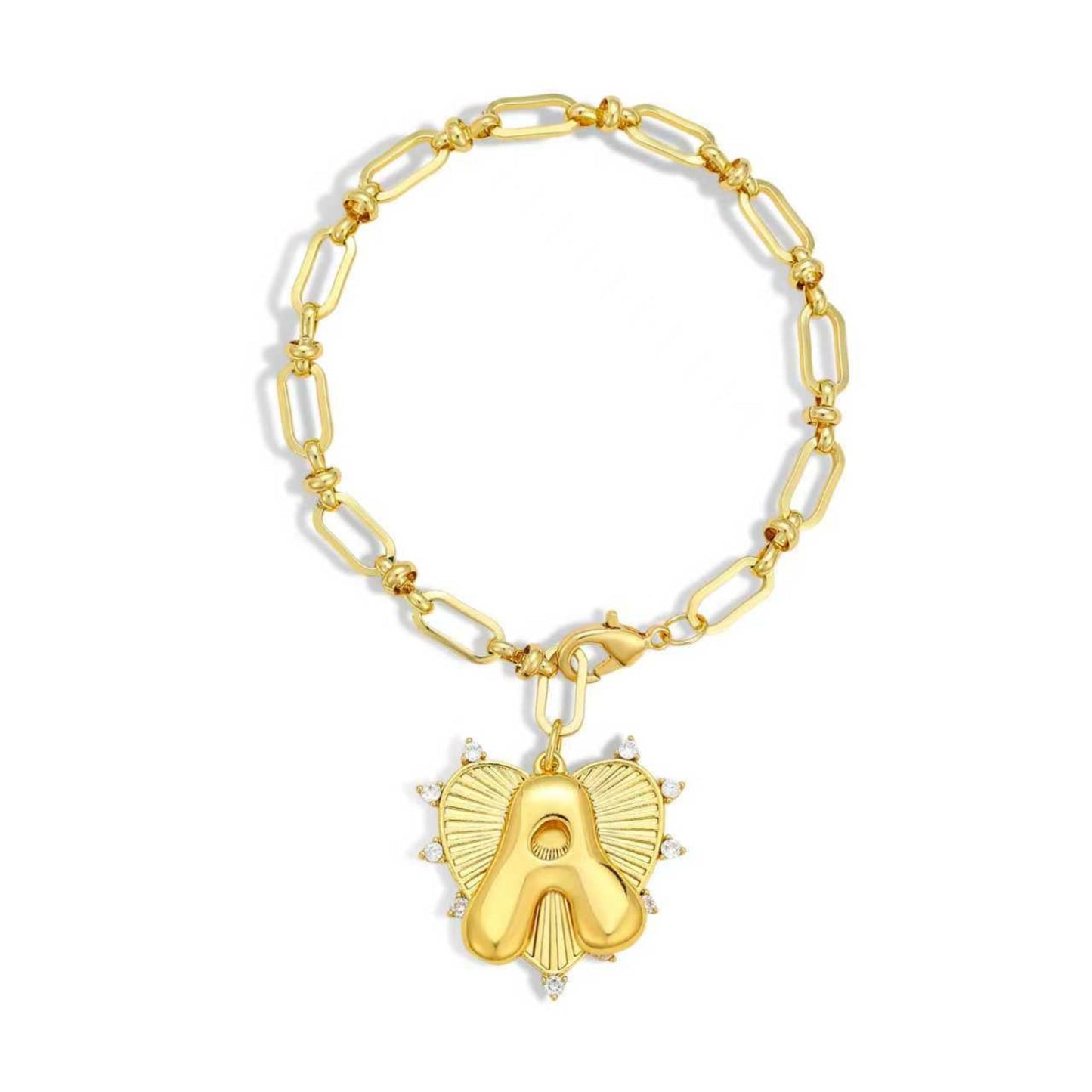 Balloon Initial Heart Charm Bracelet - Gold Link Chain