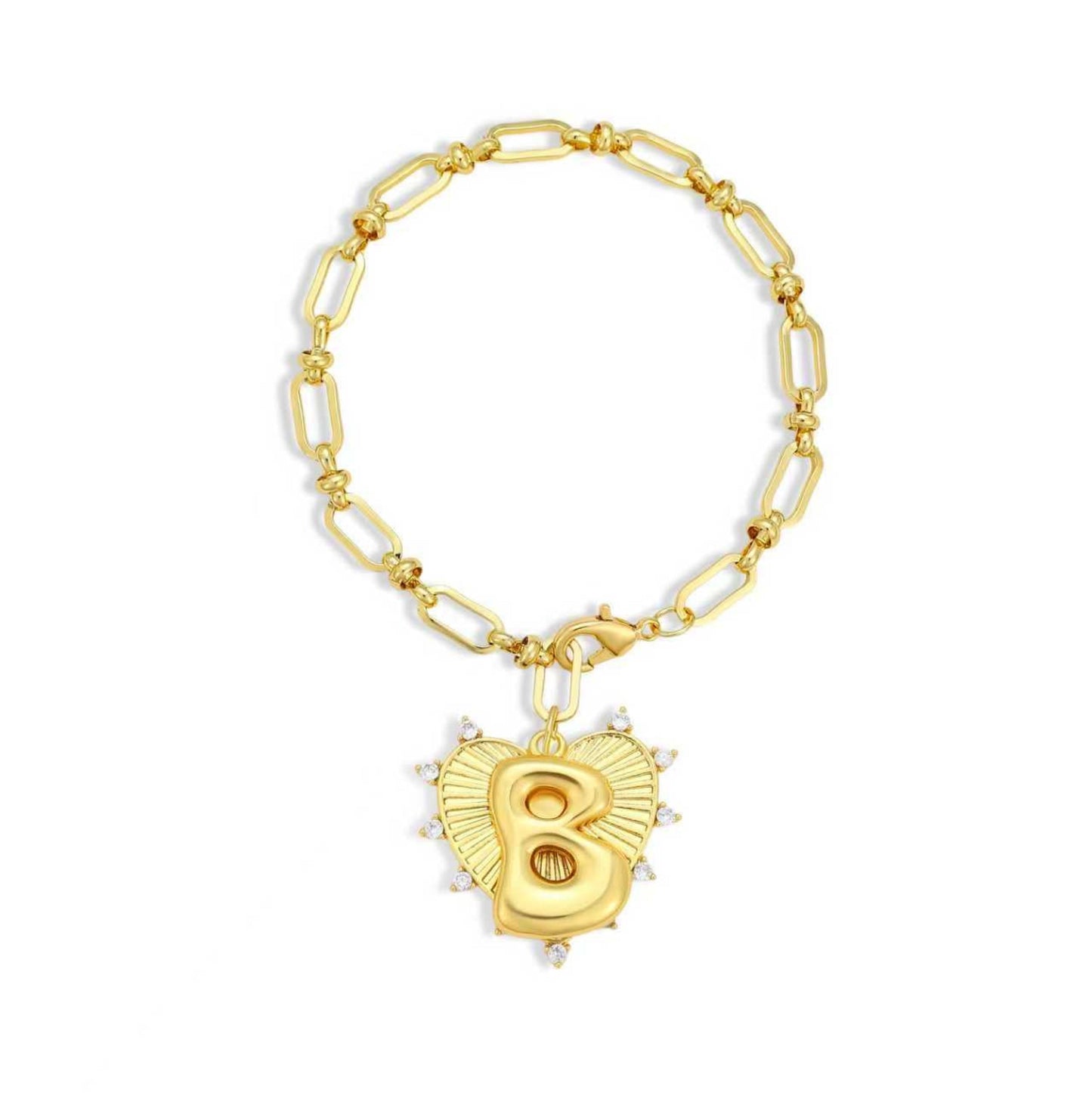 Balloon Initial Heart Charm Bracelet - Gold Link Chain