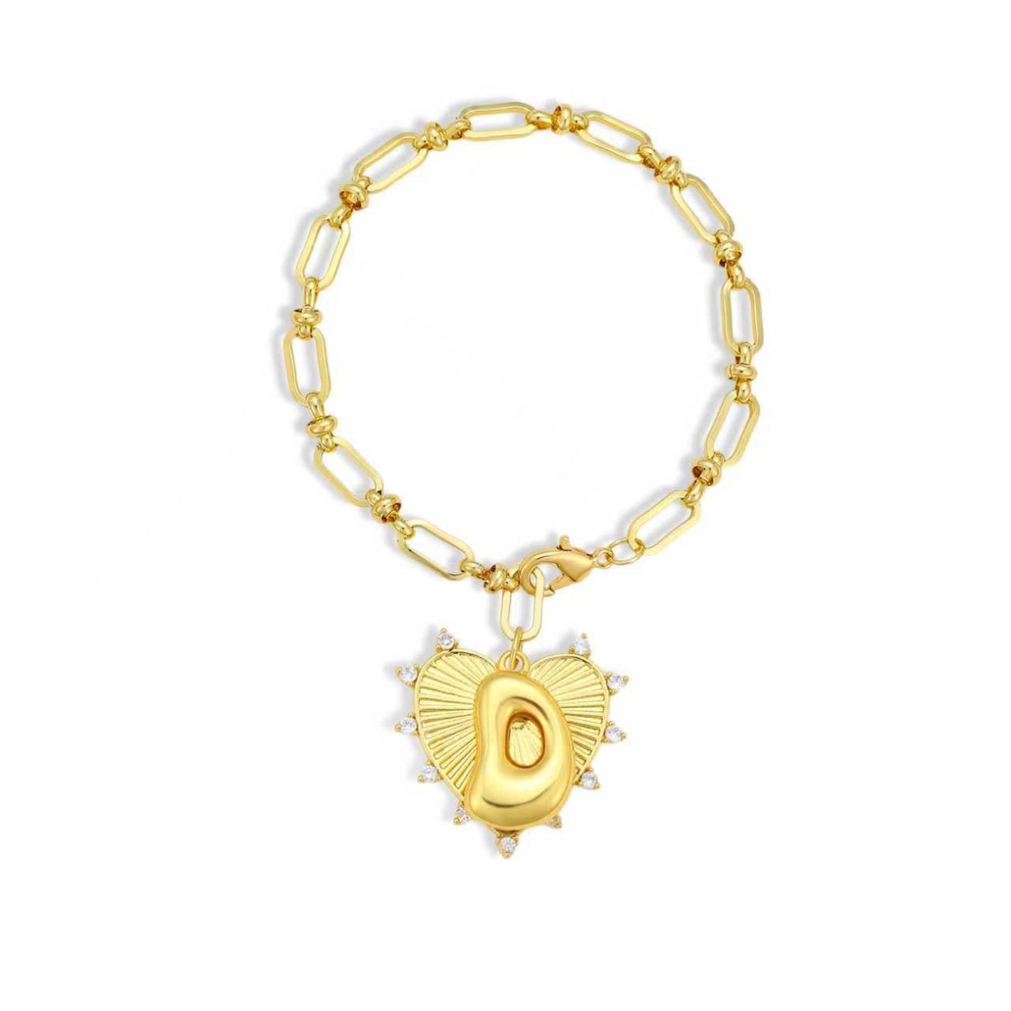 Balloon Initial Heart Charm Bracelet - Gold Link Chain
