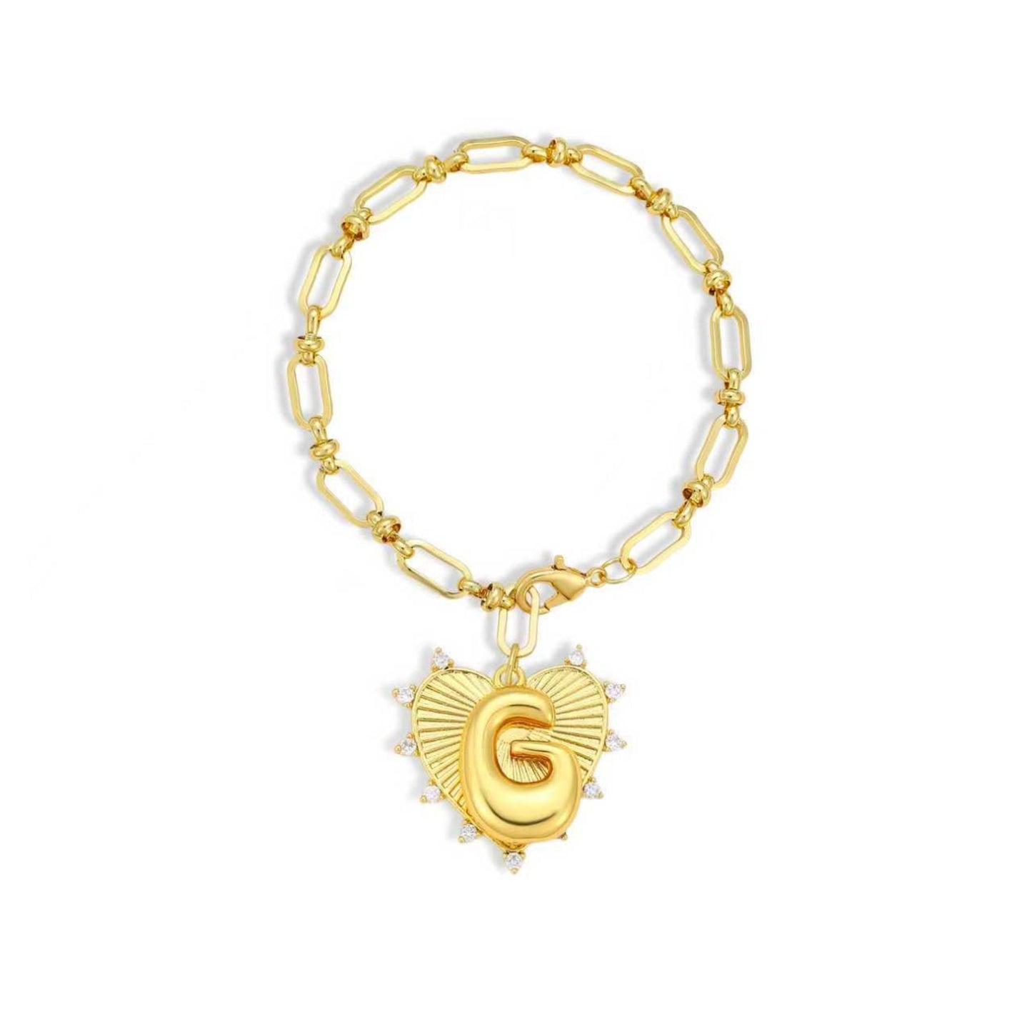 Balloon Initial Heart Charm Bracelet - Gold Link Chain