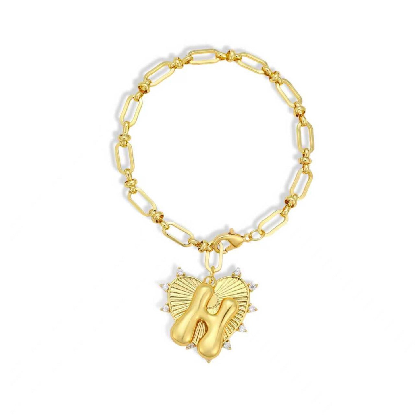 Balloon Initial Heart Charm Bracelet - Gold Link Chain