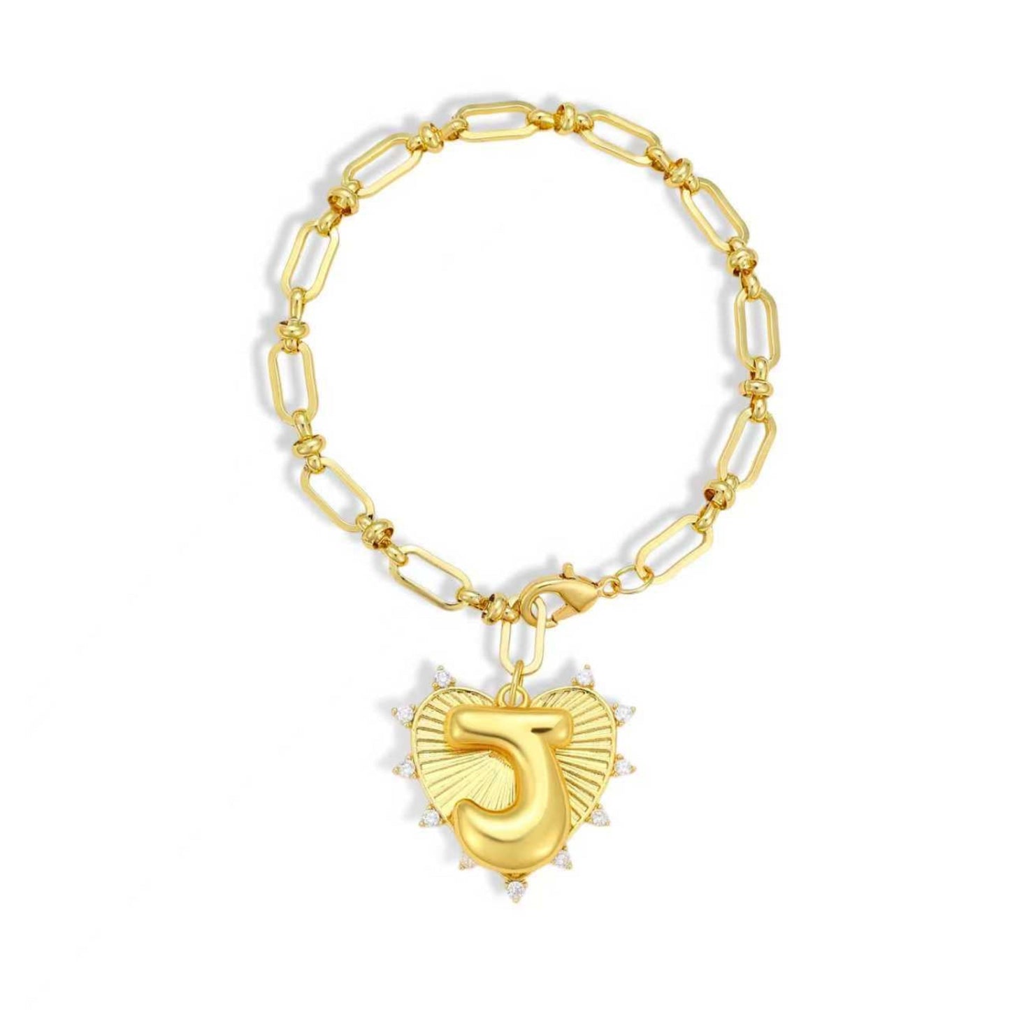 Balloon Initial Heart Charm Bracelet - Gold Link Chain