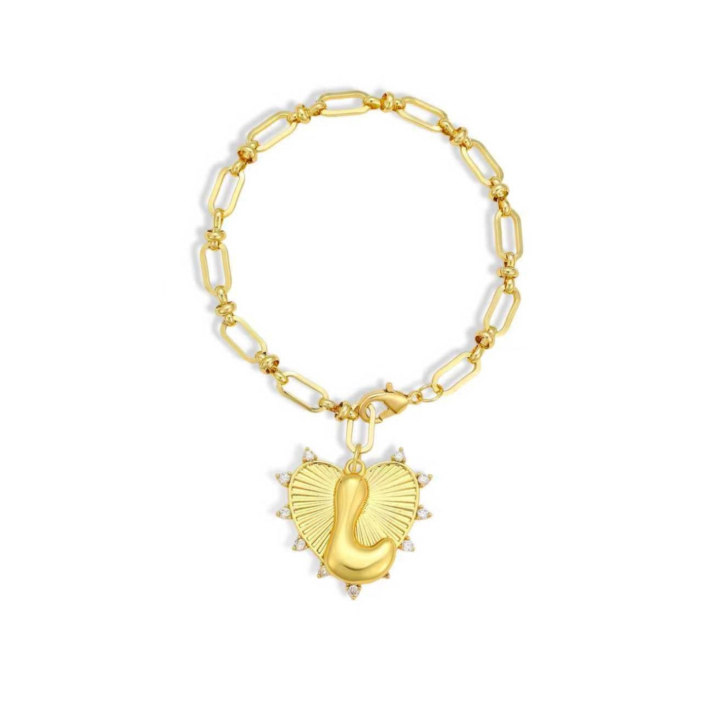 Balloon Initial Heart Charm Bracelet - Gold Link Chain