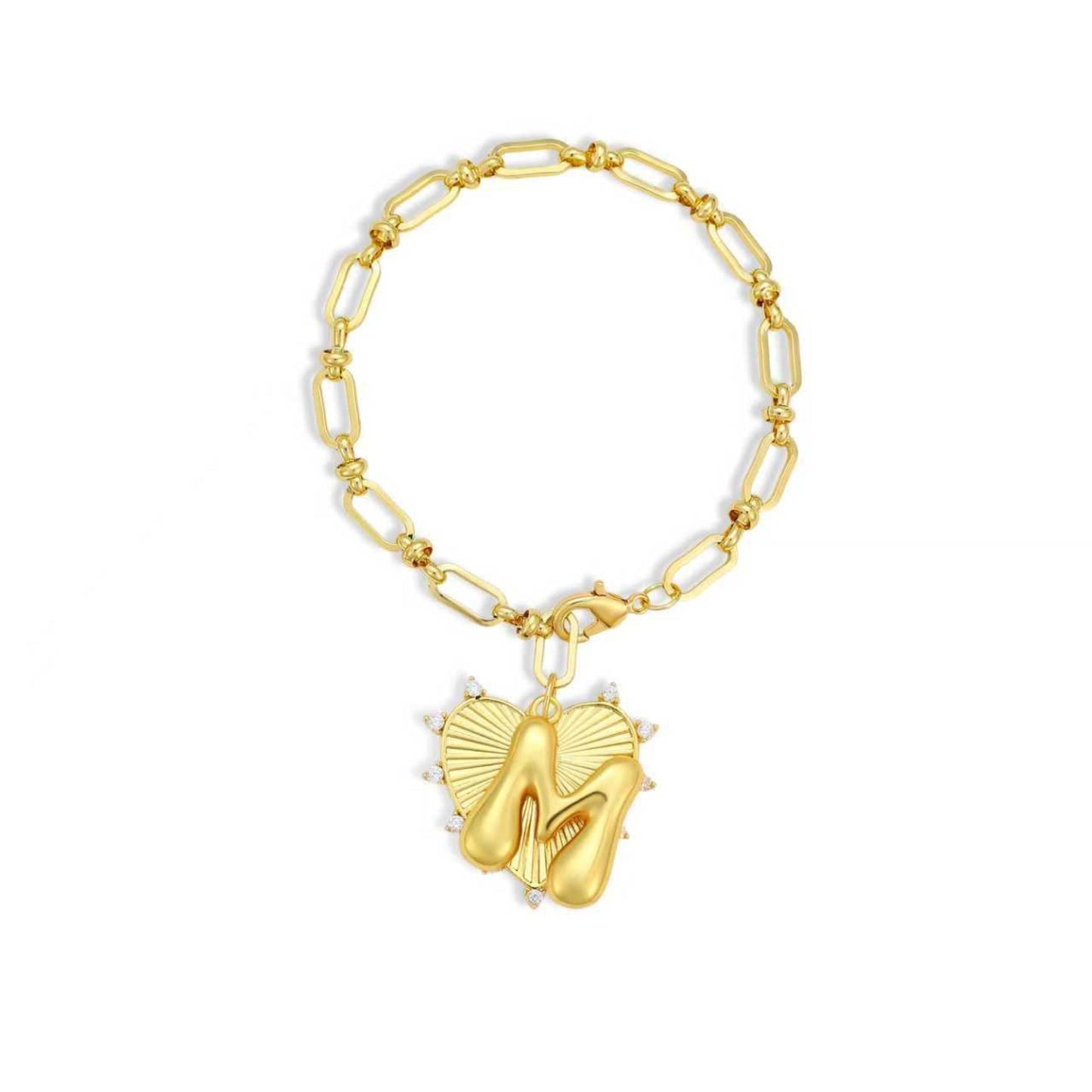 Balloon Initial Heart Charm Bracelet - Gold Link Chain