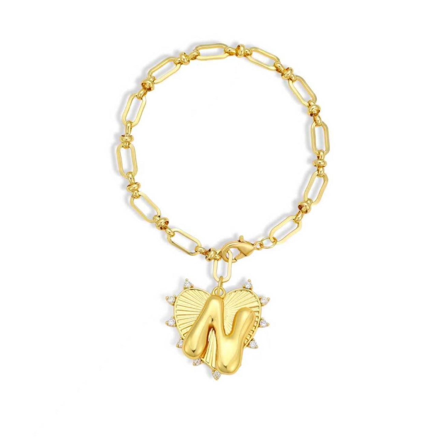 Balloon Initial Heart Charm Bracelet - Gold Link Chain