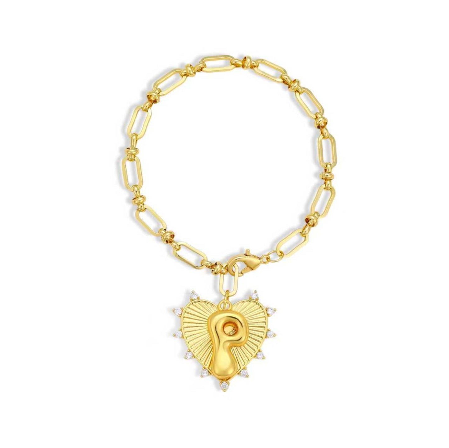 Balloon Initial Heart Charm Bracelet - Gold Link Chain