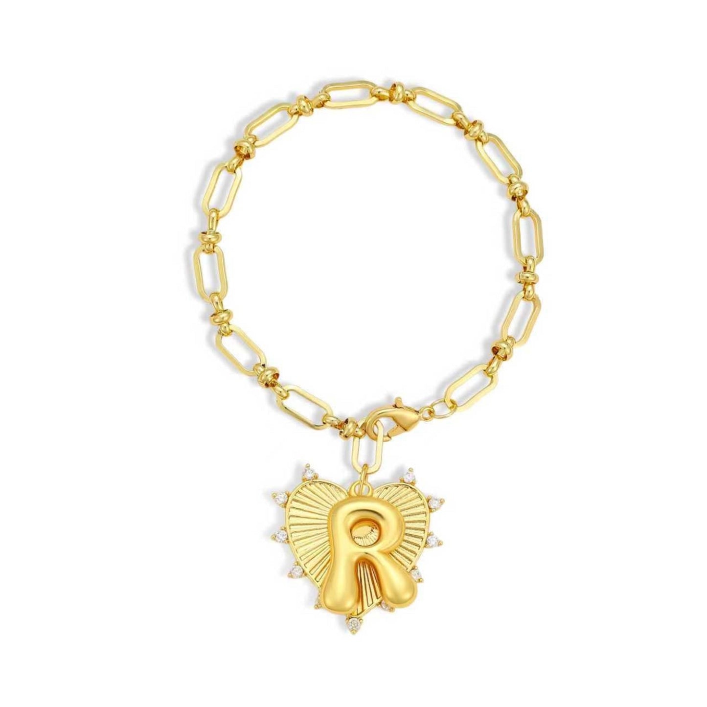 Balloon Initial Heart Charm Bracelet - Gold Link Chain