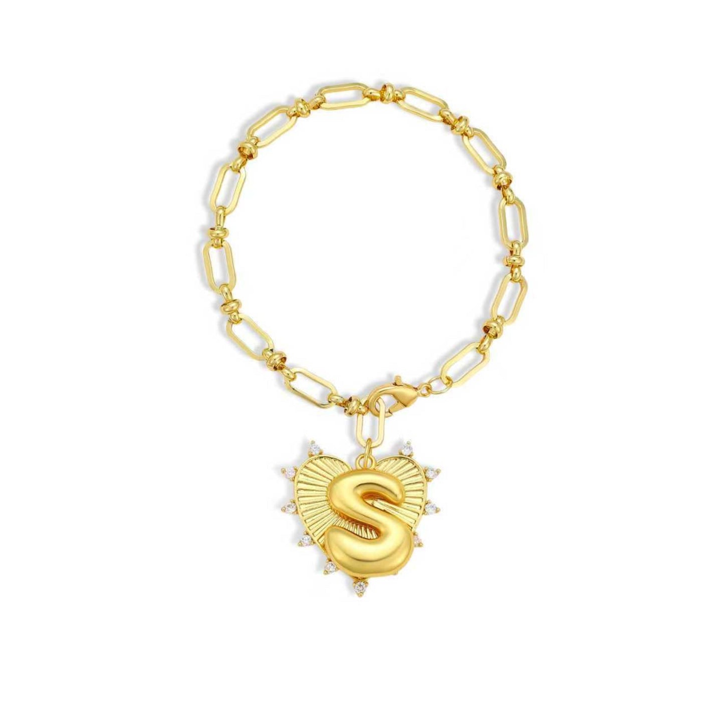 Balloon Initial Heart Charm Bracelet - Gold Link Chain