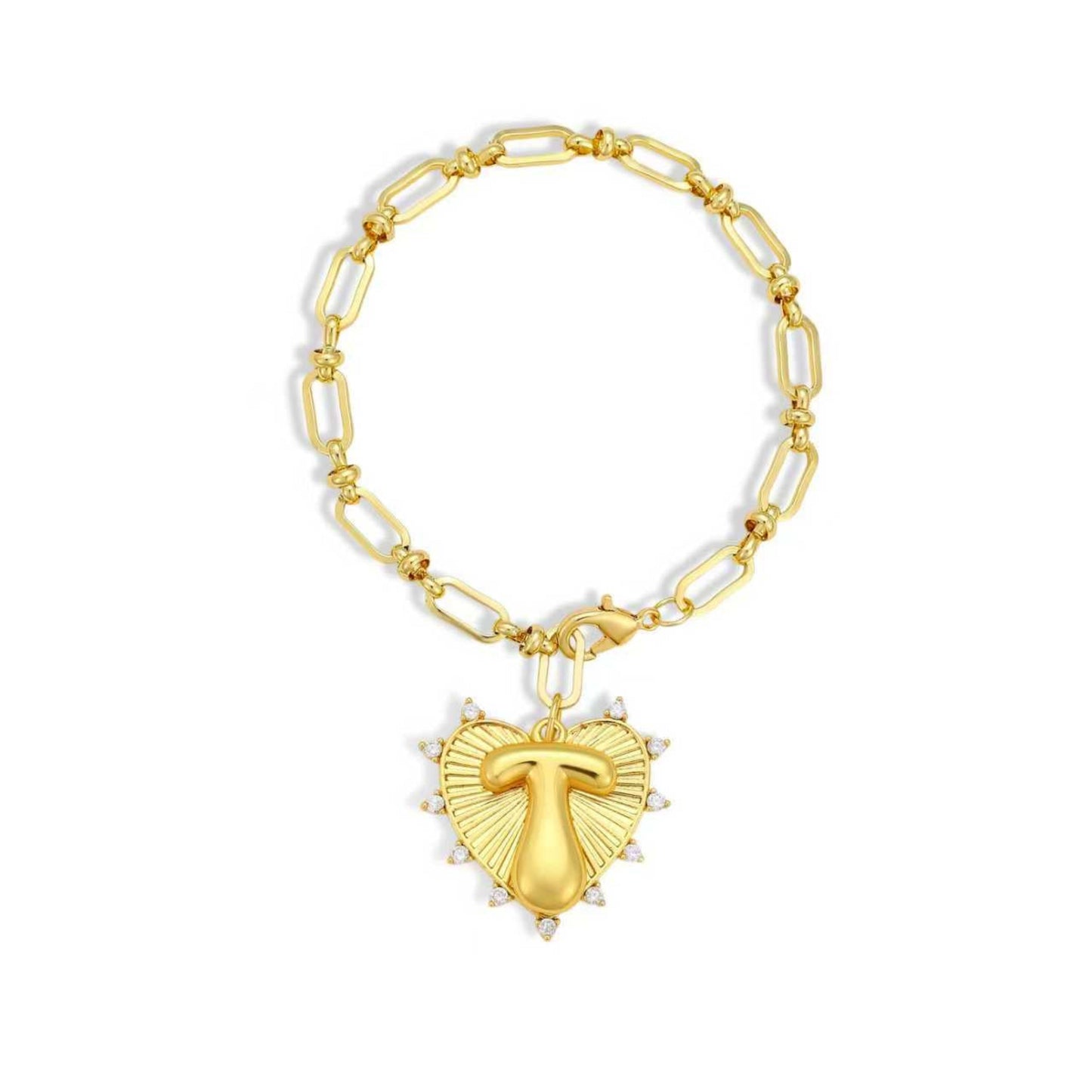 Balloon Initial Heart Charm Bracelet - Gold Link Chain