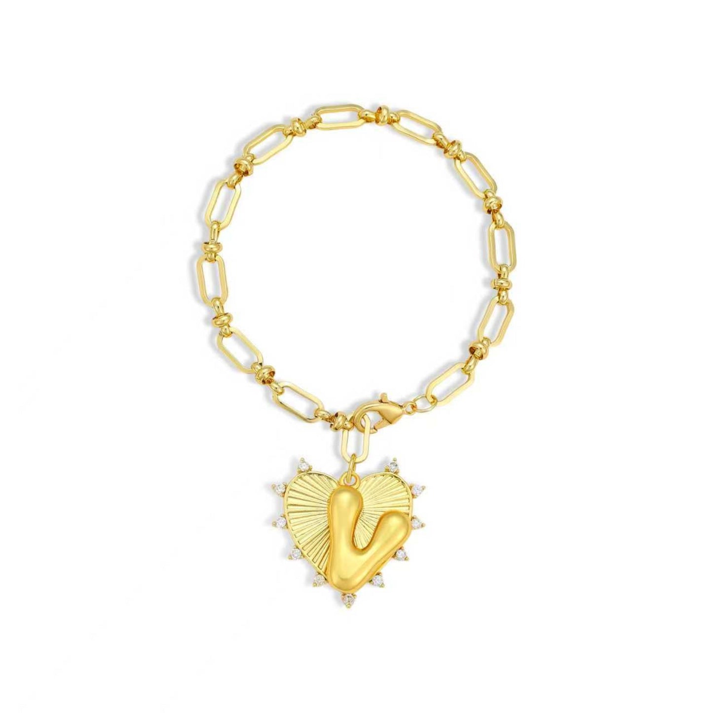 Balloon Initial Heart Charm Bracelet - Gold Link Chain