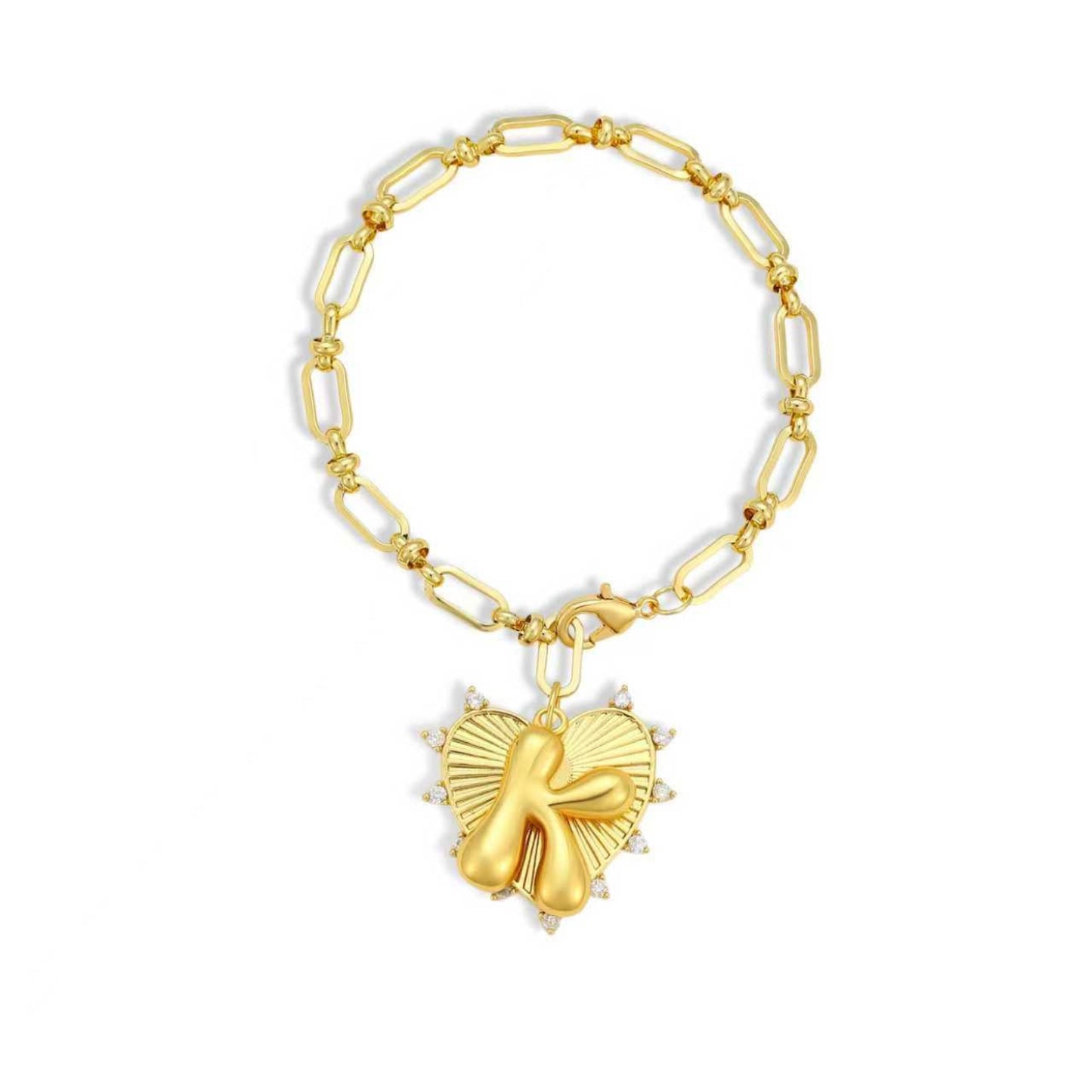 Balloon Initial Heart Charm Bracelet - Gold Link Chain