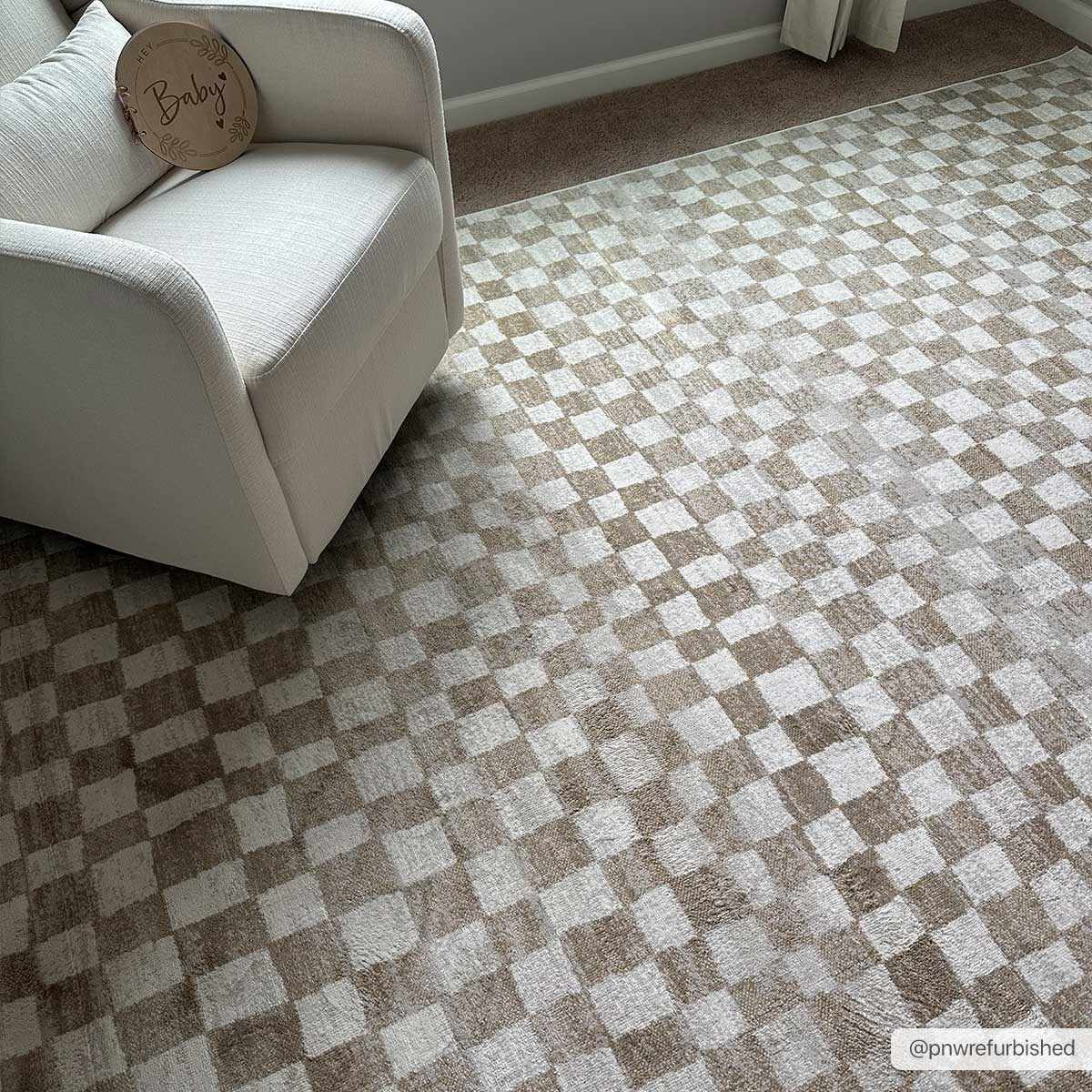 Benjy Cream & Gold Checkered Area Rug