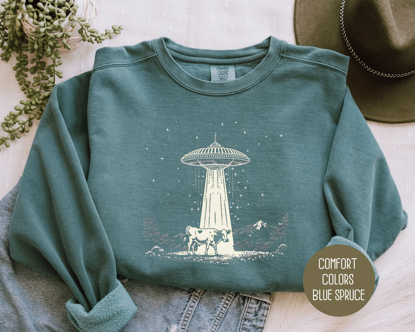 UFO Cow Abduction Comfort Colors Sweatshirt