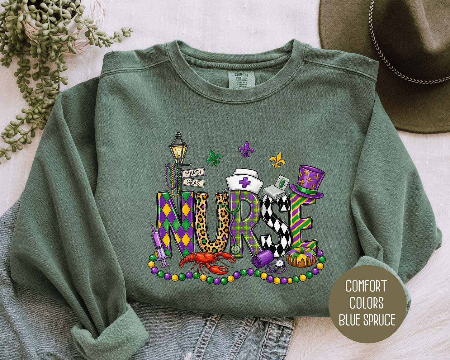 Mardi Gras Nurse Comfort Colors Sweatshirt