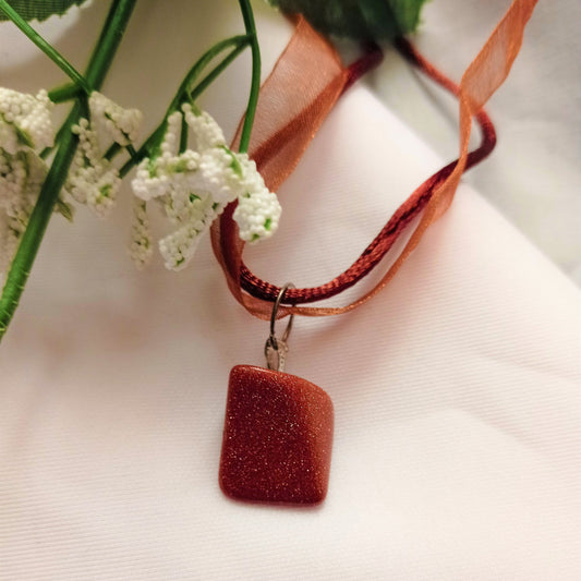 Brown Goldstone Necklace, Brown Ribbon Necklace, Gemstone Necklace | by nlanlaVictory