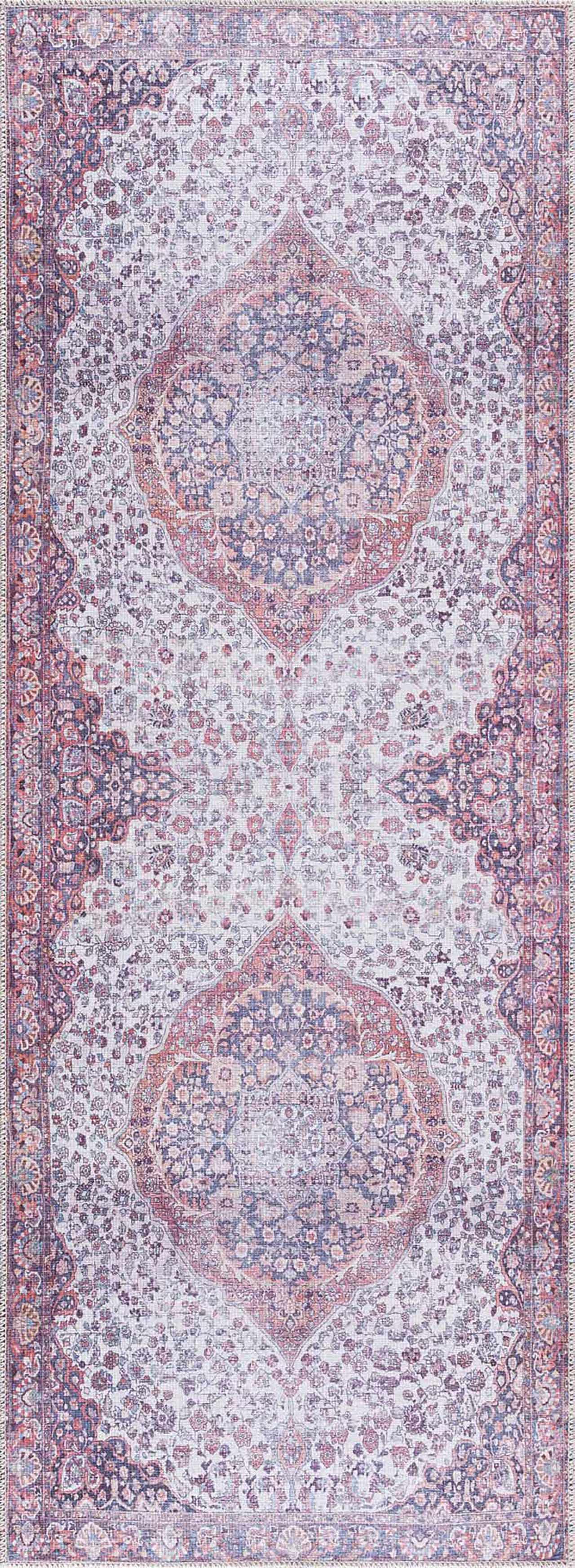 Red Cael Medallion Washable Carpet - Clearance