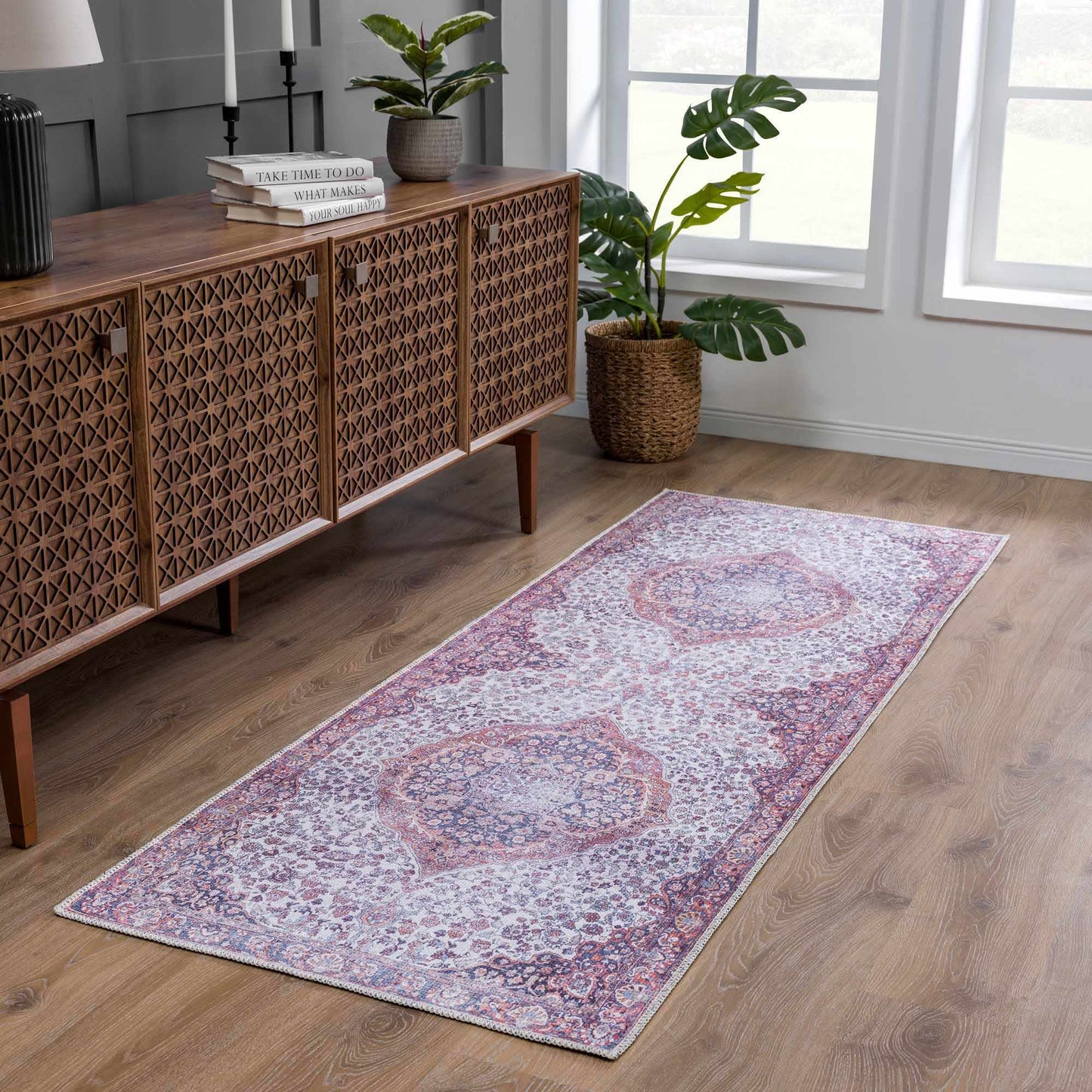 Red Cael Medallion Washable Carpet - Clearance
