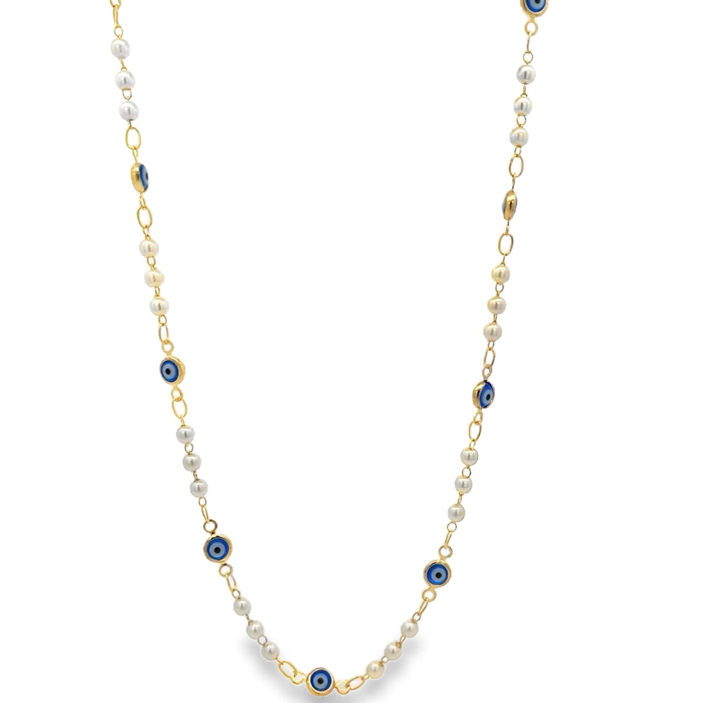 Evil Eye Charm Triple Pearl Link Bracelet (I235A)