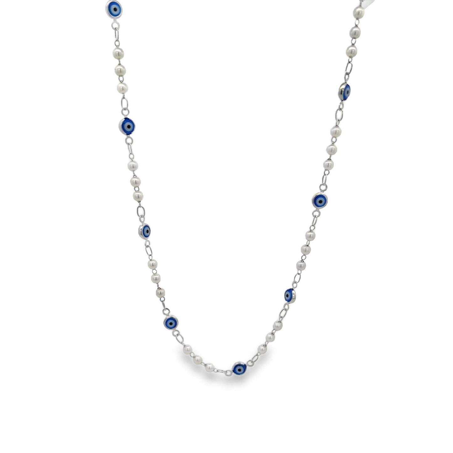 Evil Eye Charm Triple Pearl Link Bracelet (I235A)