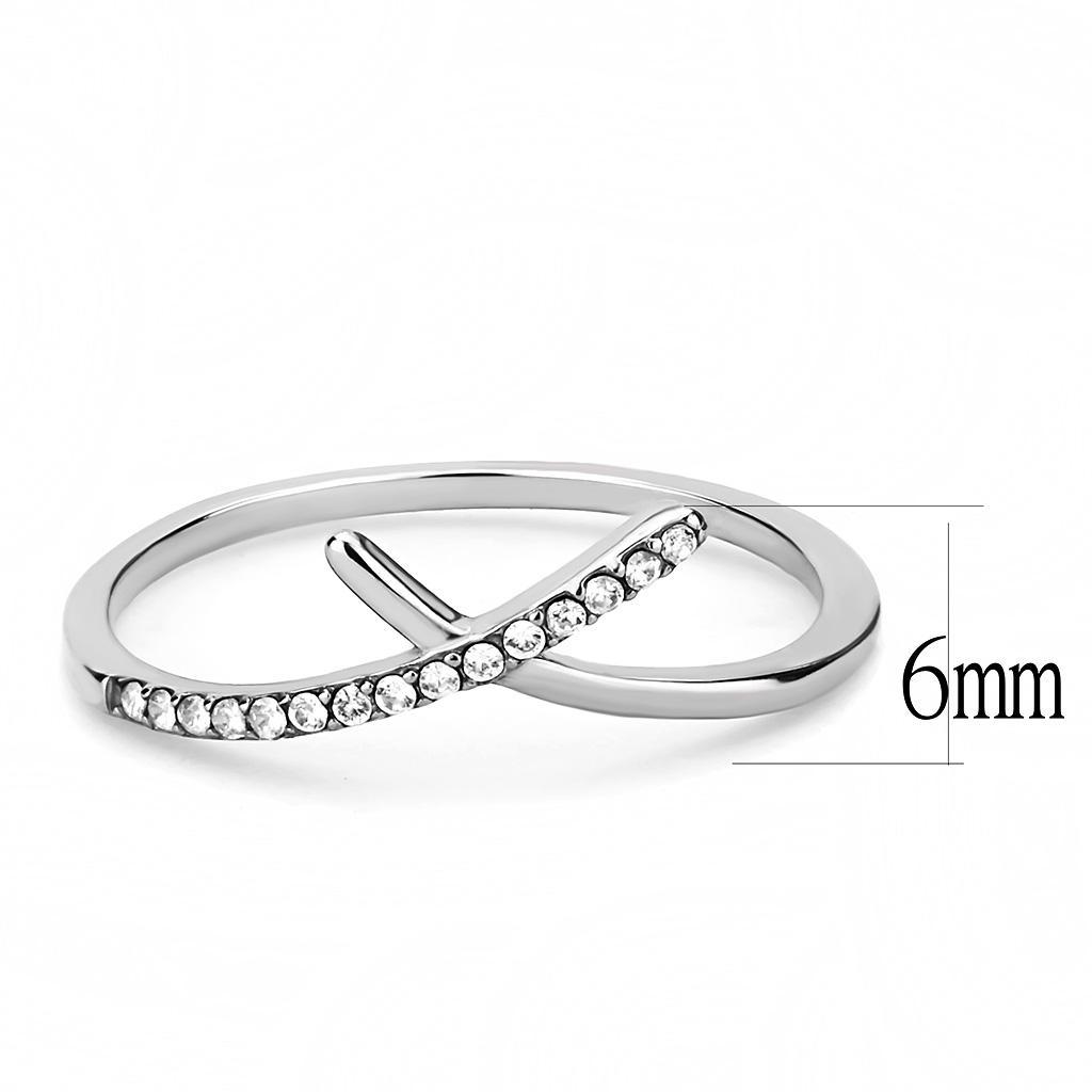 DA112 - High polished (no plating) Stainless Steel Ring with AAA Grade CZ  in Clear