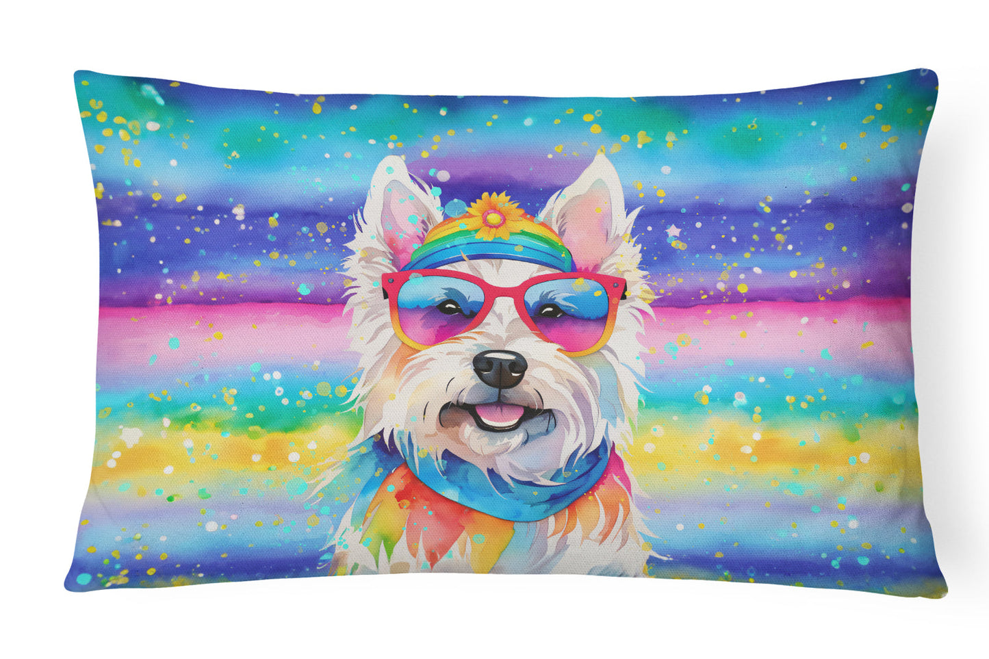 Westie Hippie Dawg Throw Pillow