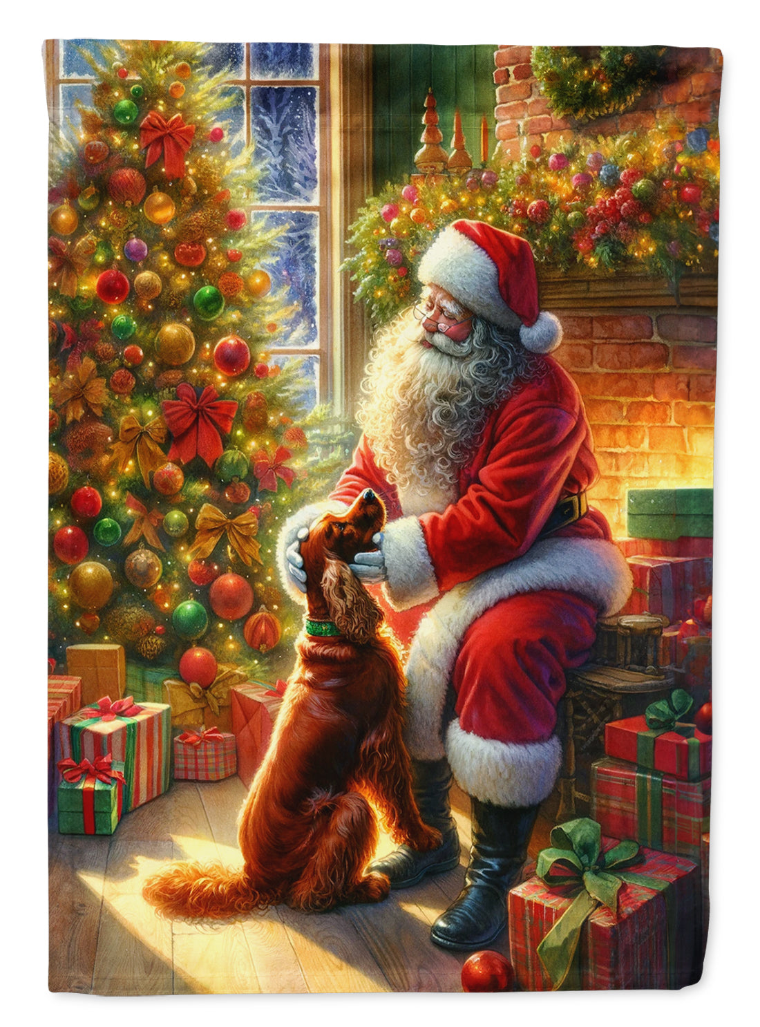 Irish Setter and Santa Claus House Flag