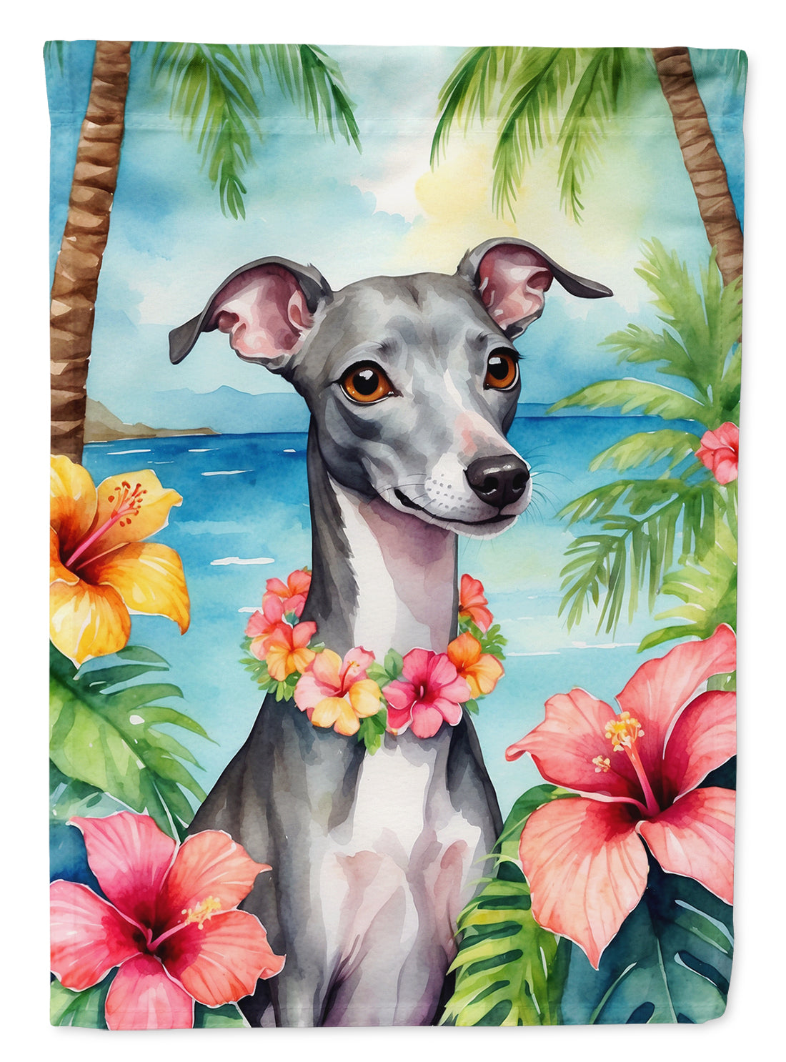 Italian Greyhound Luau House Flag
