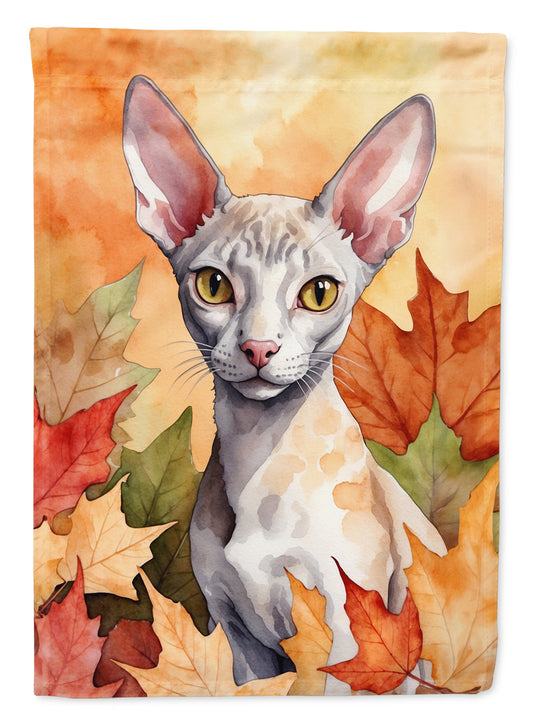 Cornish Rex Cat in Fall Leaves House Flag