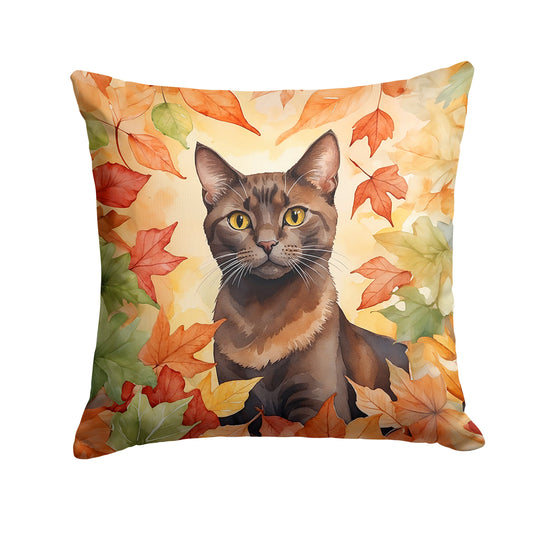 Havana Brown Cat in Fall Leaves Throw Pillow