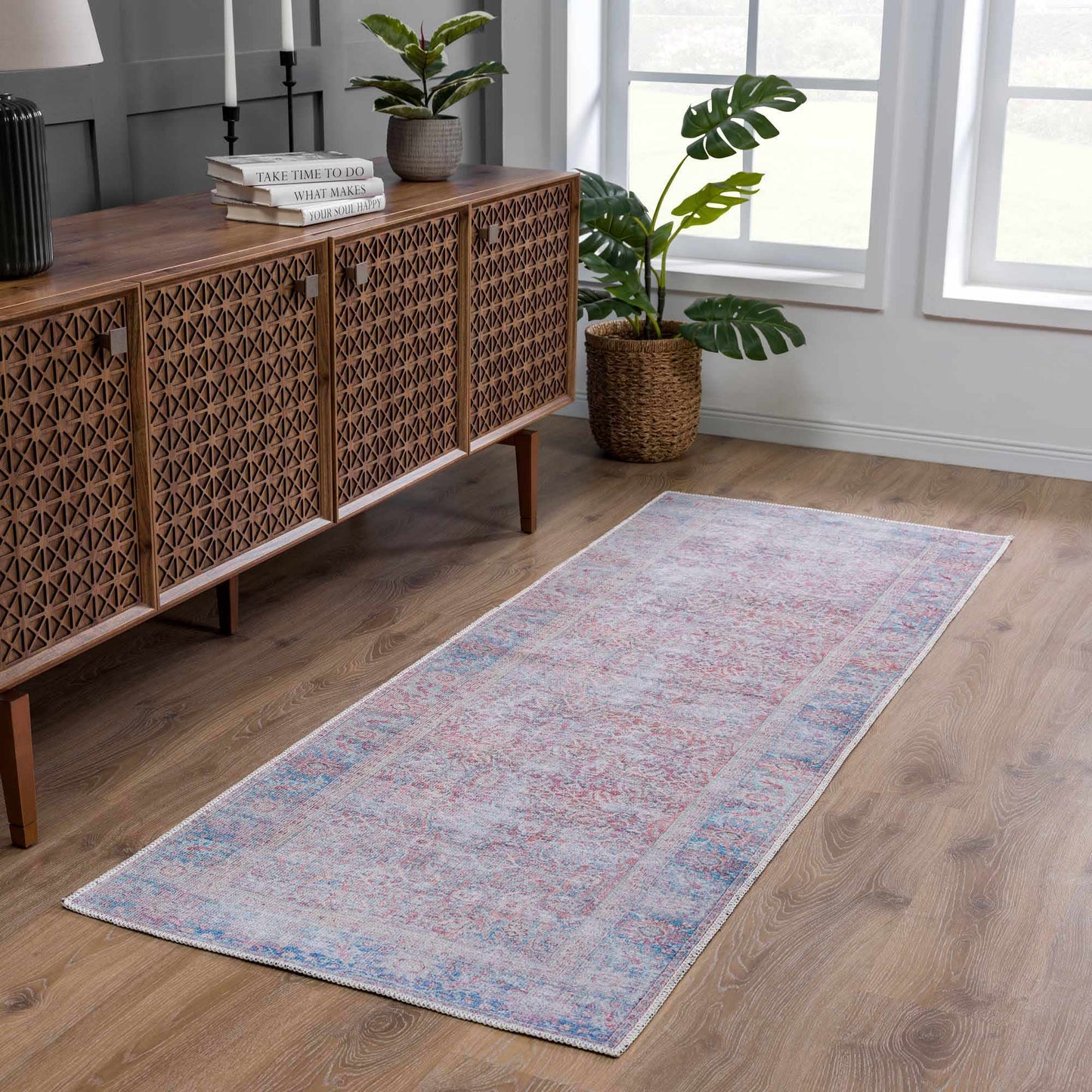 Roseblush Faded Red Washable Carpet - Clearance