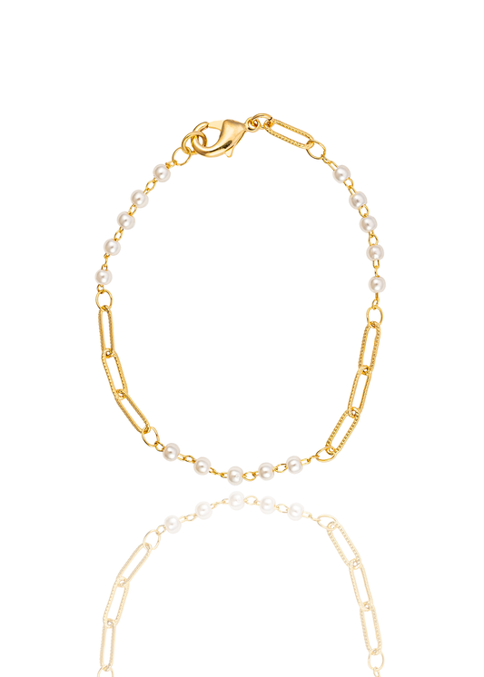 Textured Paperclip and Pearl Charm Bracelet (H262/I135A)