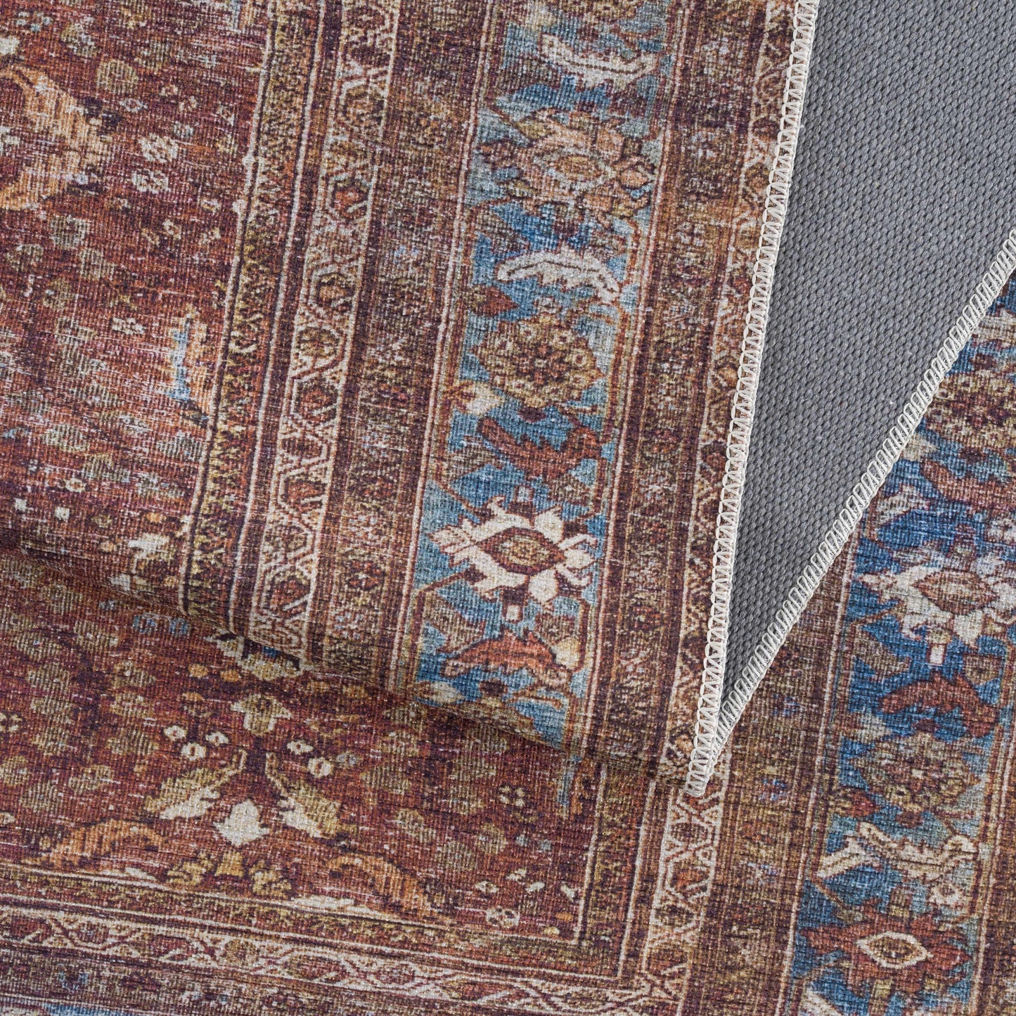 Rust Baki Traditional Washable Area Rug - Clearance