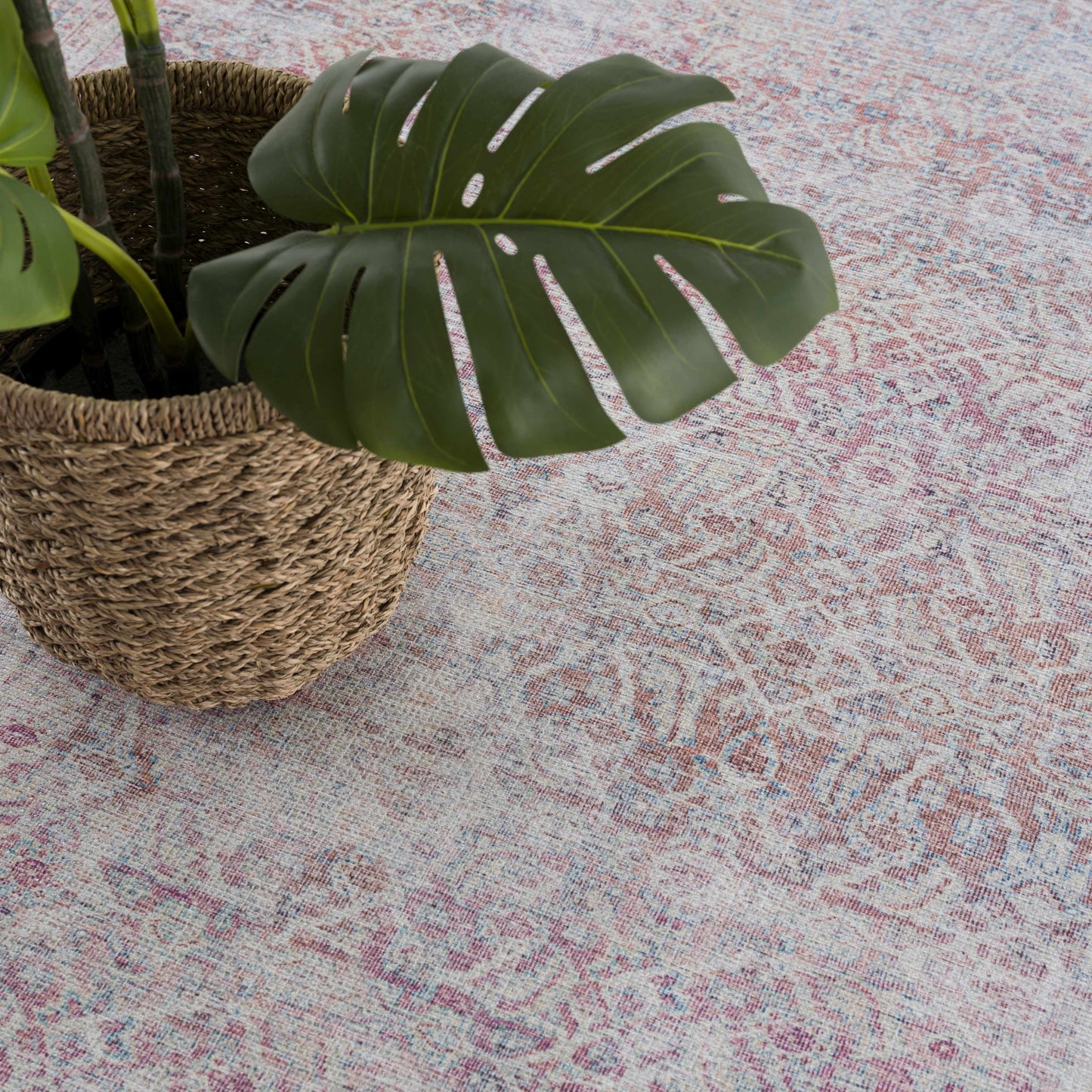 Roseblush Faded Red Washable Carpet - Clearance