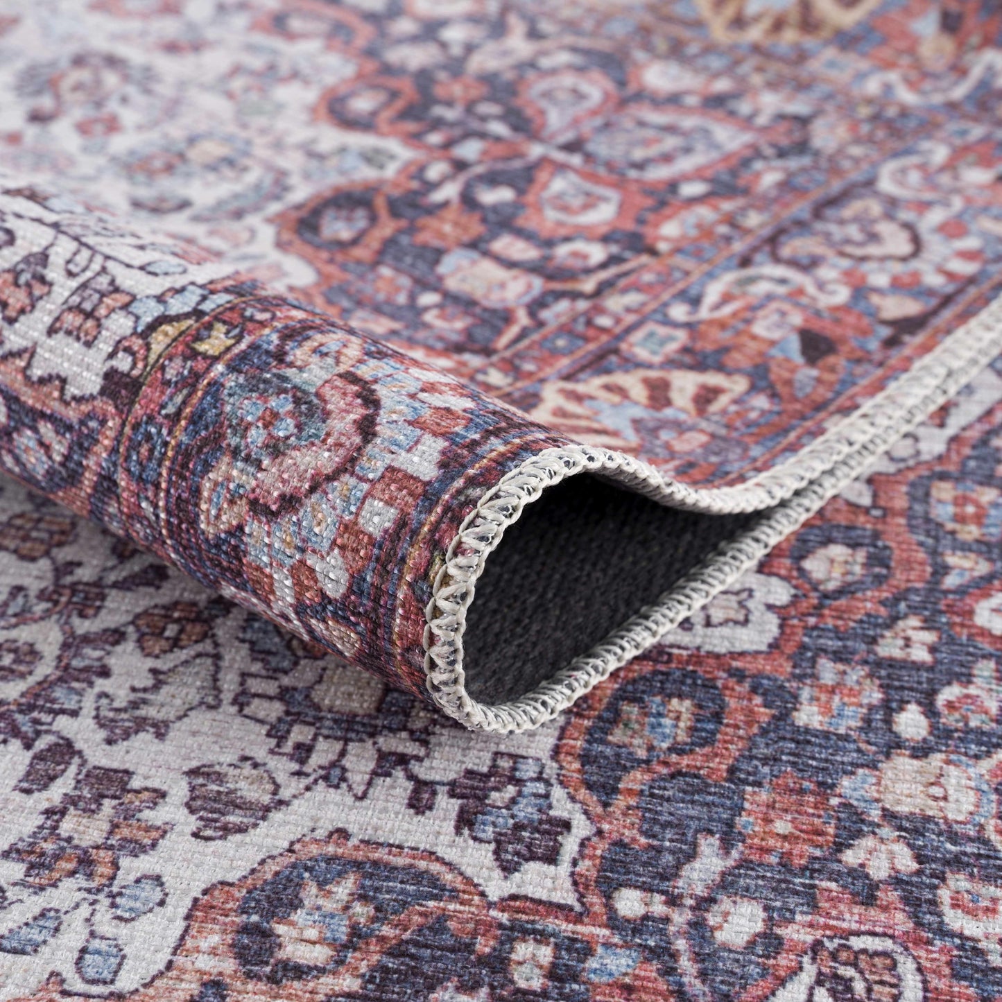 Red Cael Medallion Washable Carpet - Clearance