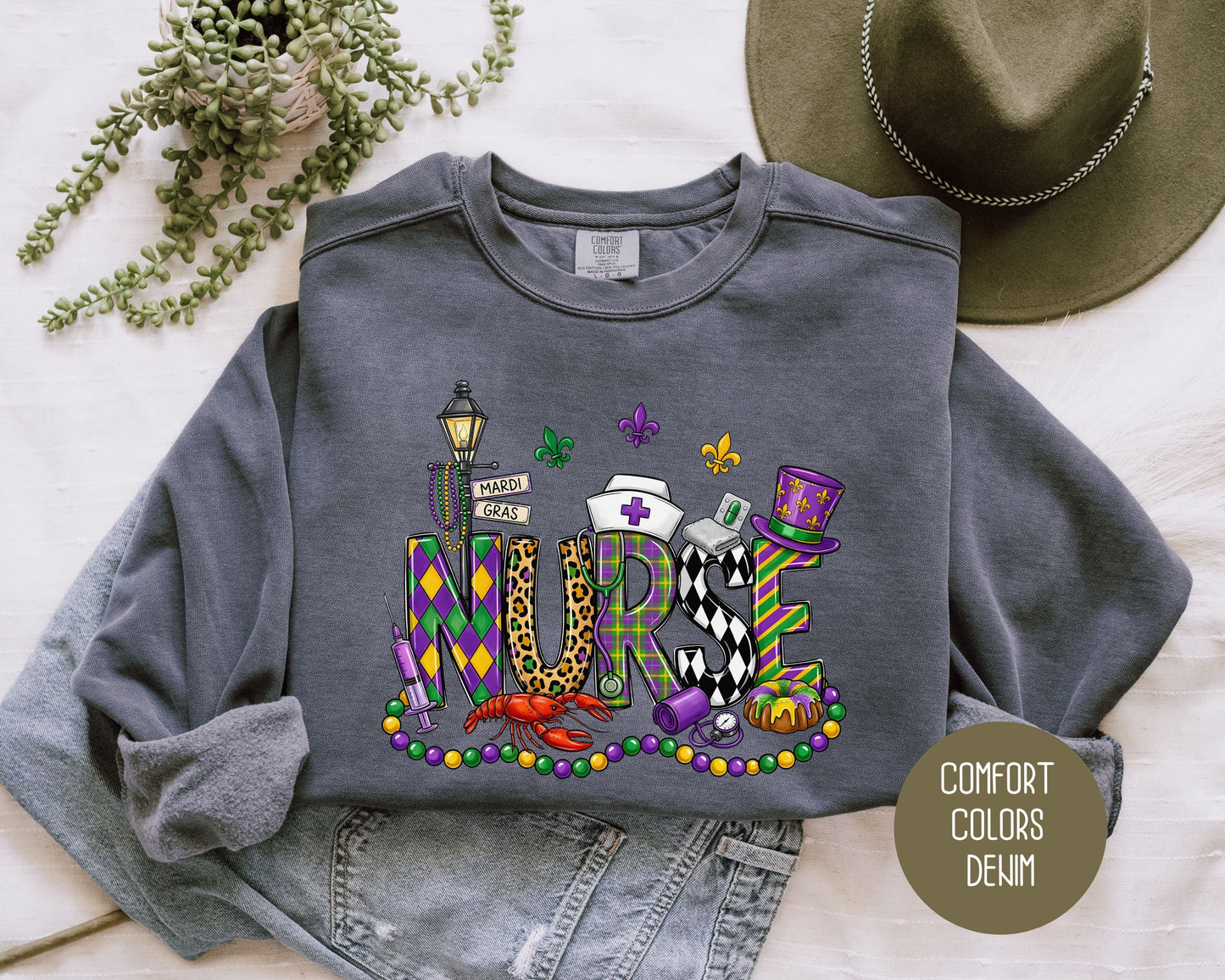 Mardi Gras Nurse Comfort Colors Sweatshirt
