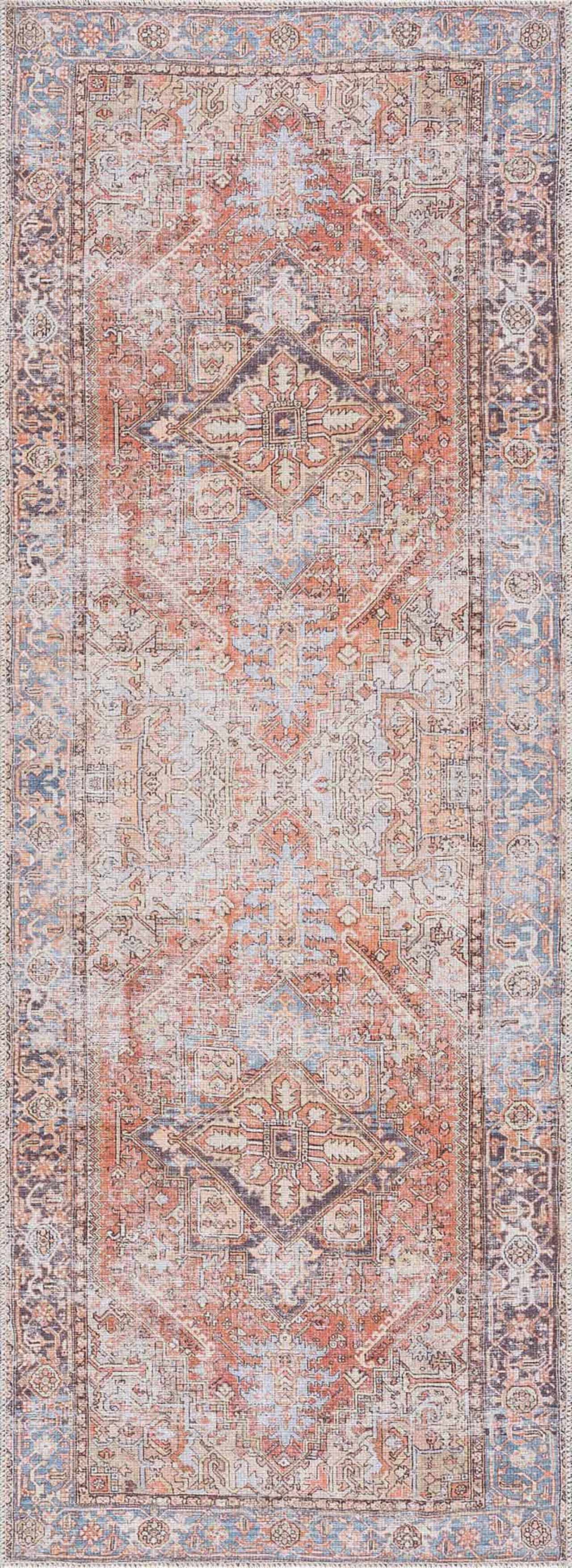 Rust Eira Distressed Vintage Washable Area Rug - Clearance
