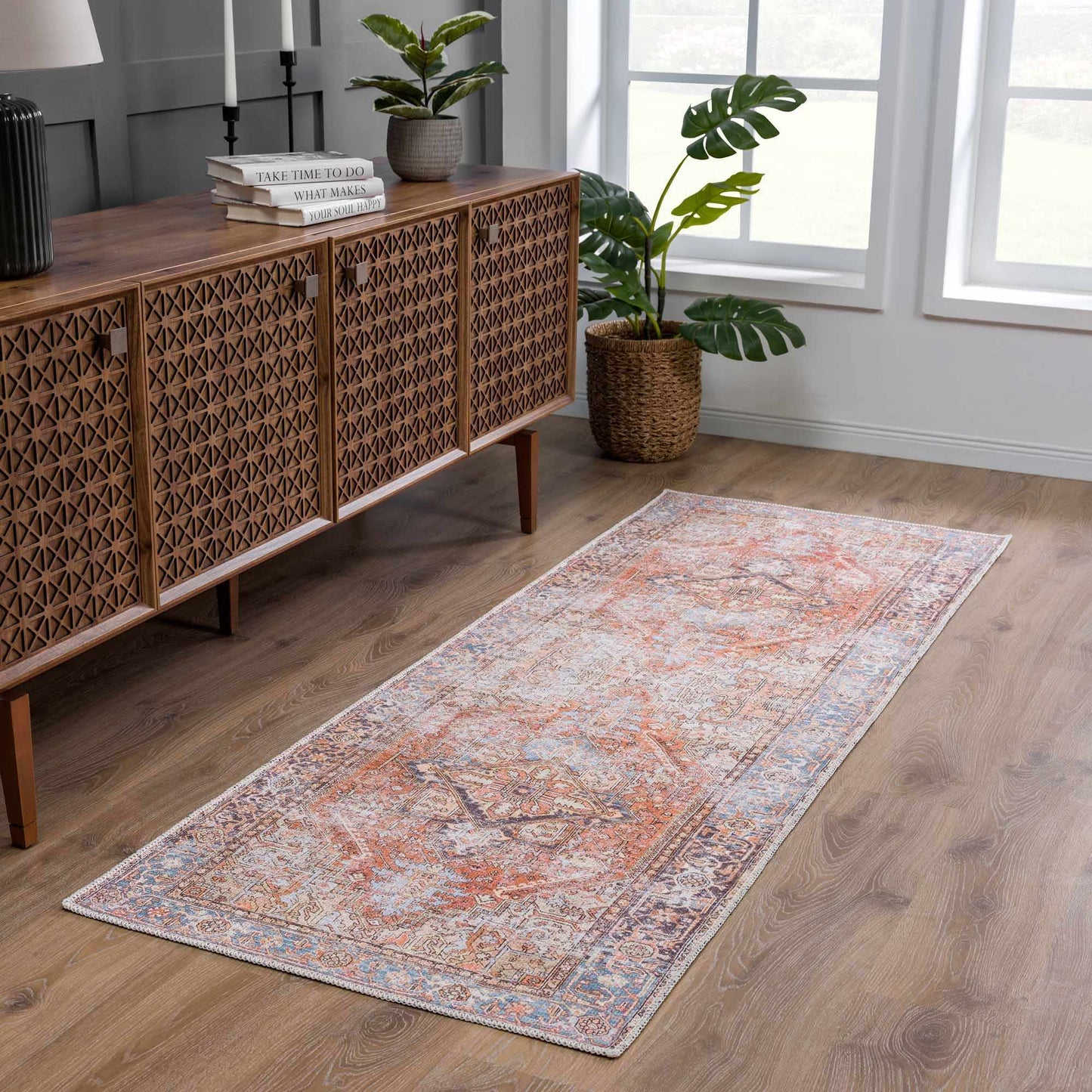 Rust Eira Distressed Vintage Washable Area Rug - Clearance