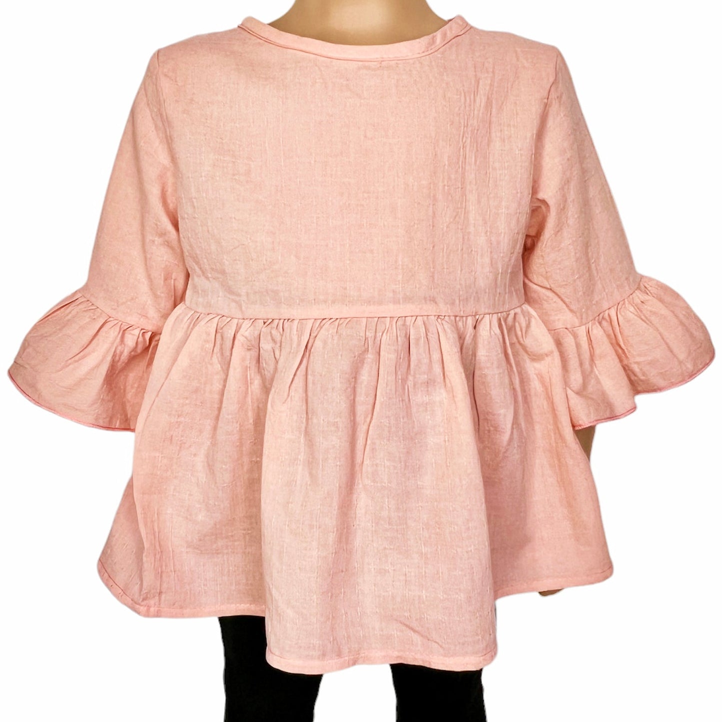 Girls Pink Cotton Ruffle Shirt 3/4 Sleeve Spring Seperates