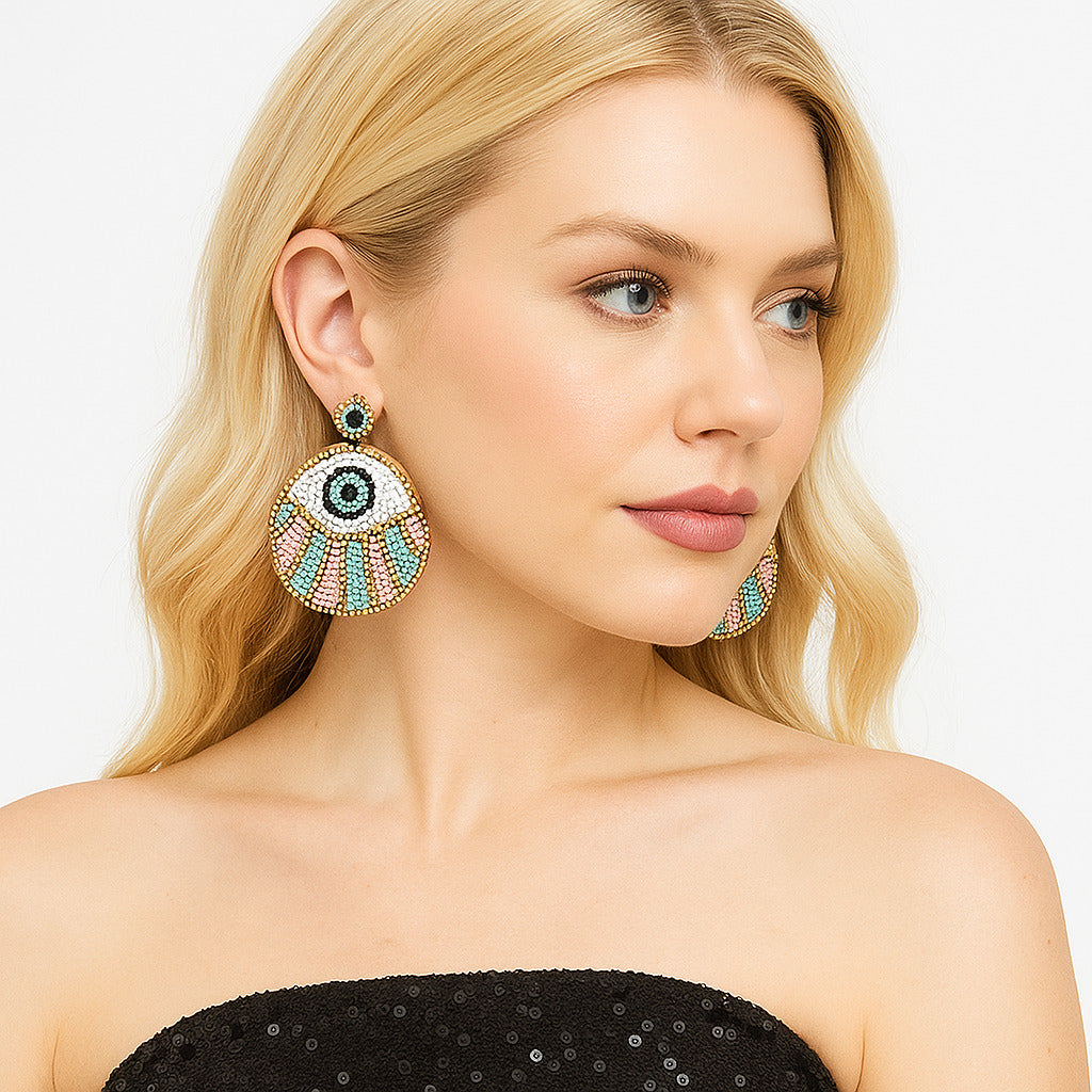 Colorful Beaded Earrings,Hoop Dangle Earrings, Bohemia Boho Tassel Earrings FER1017