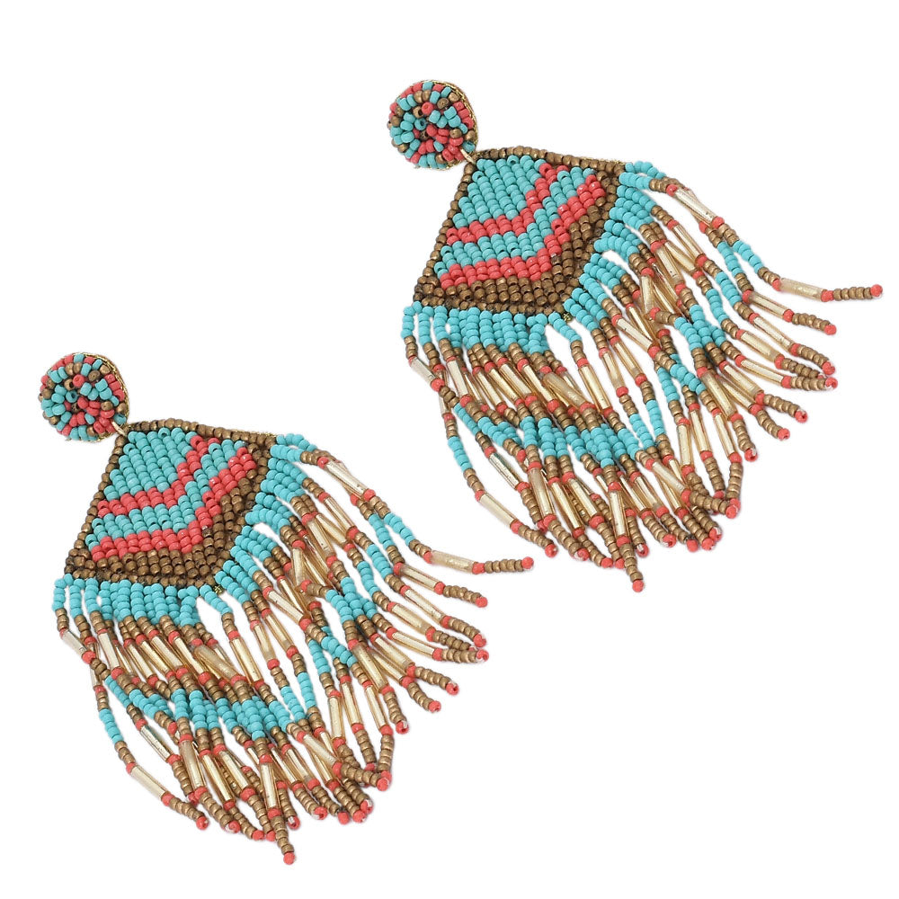Colorful Beaded Earrings,Hook Dangle Earrings, Bohemia Boho Tassel Earrings FER1036