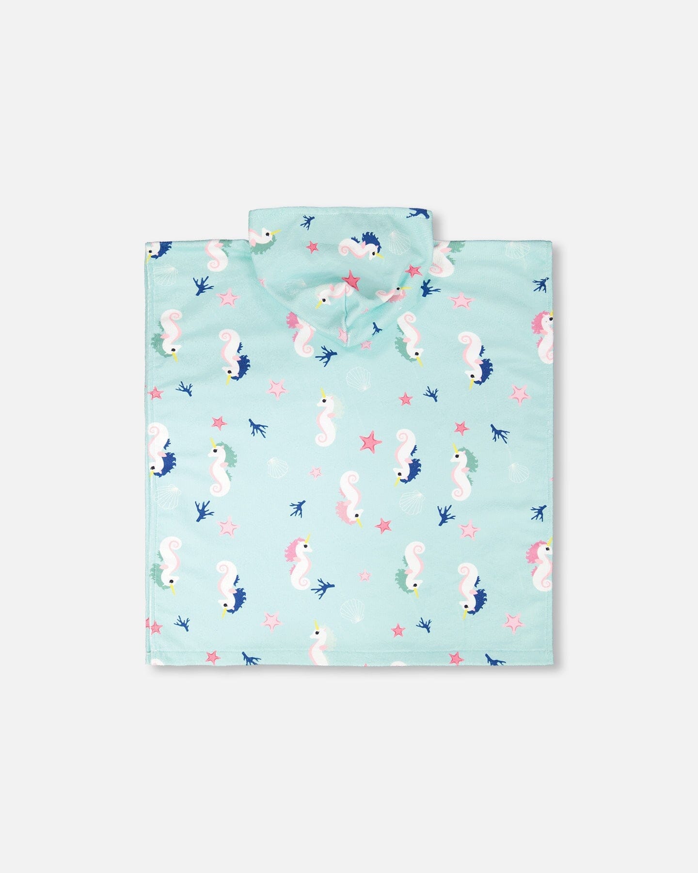 Hooded Beach Towel Blue Seahorse Print