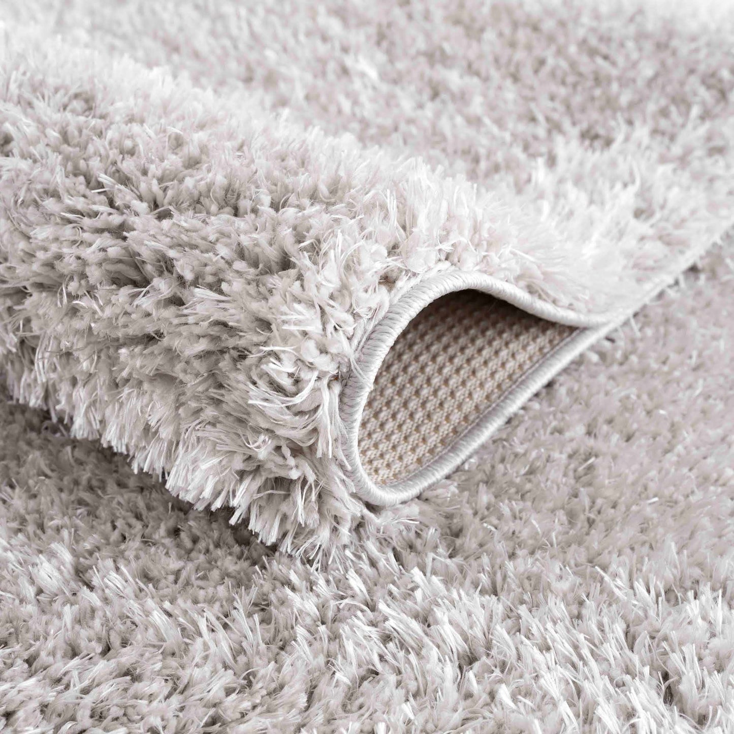 Faina Solid Light Gray Shag Rug Washable