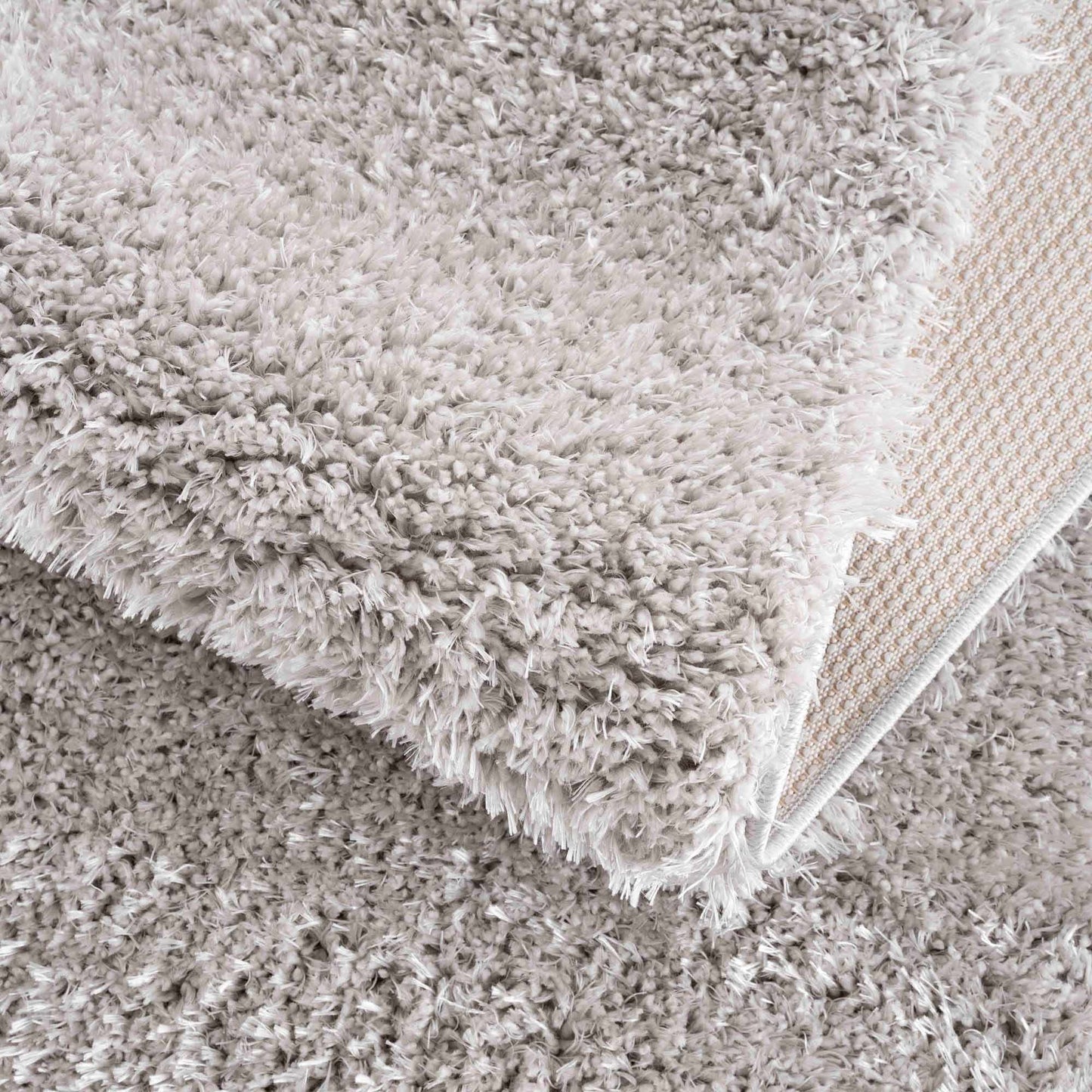 Faina Solid Light Gray Shag Rug Washable