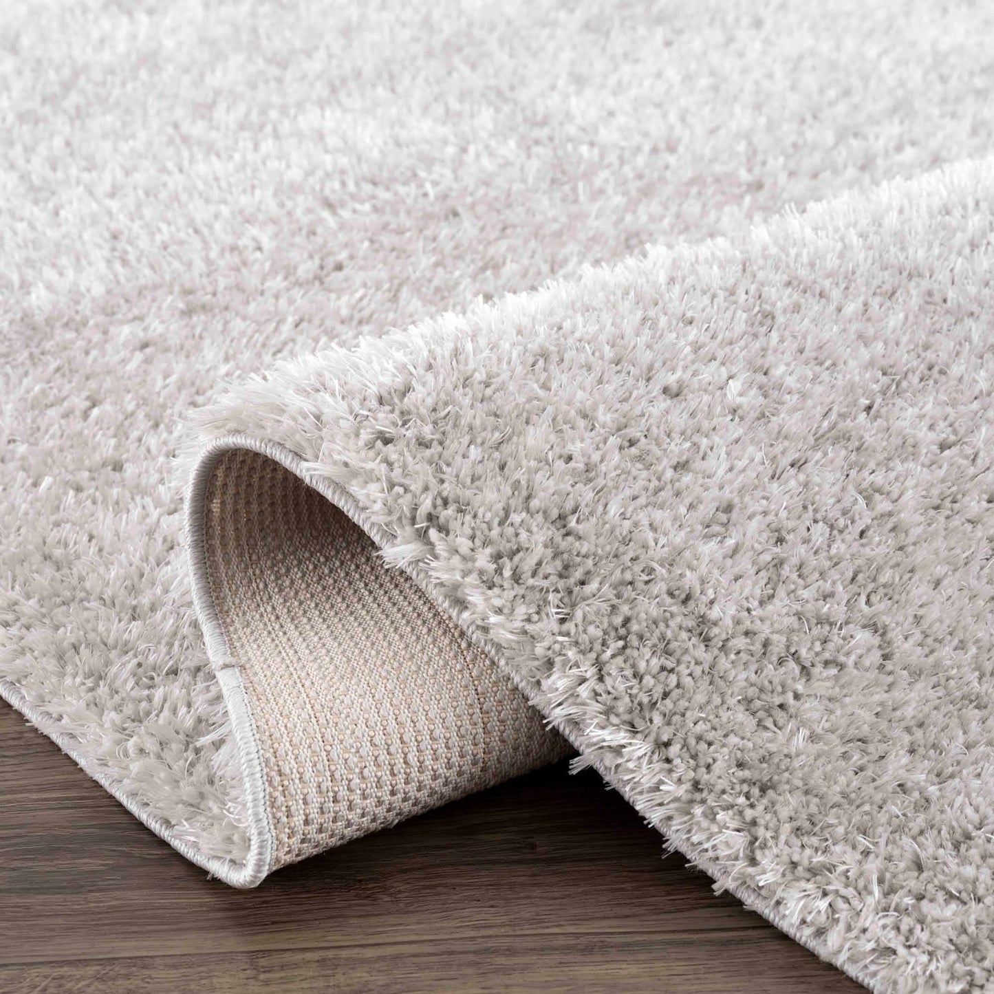 Faina Solid Light Gray Shag Rug Washable