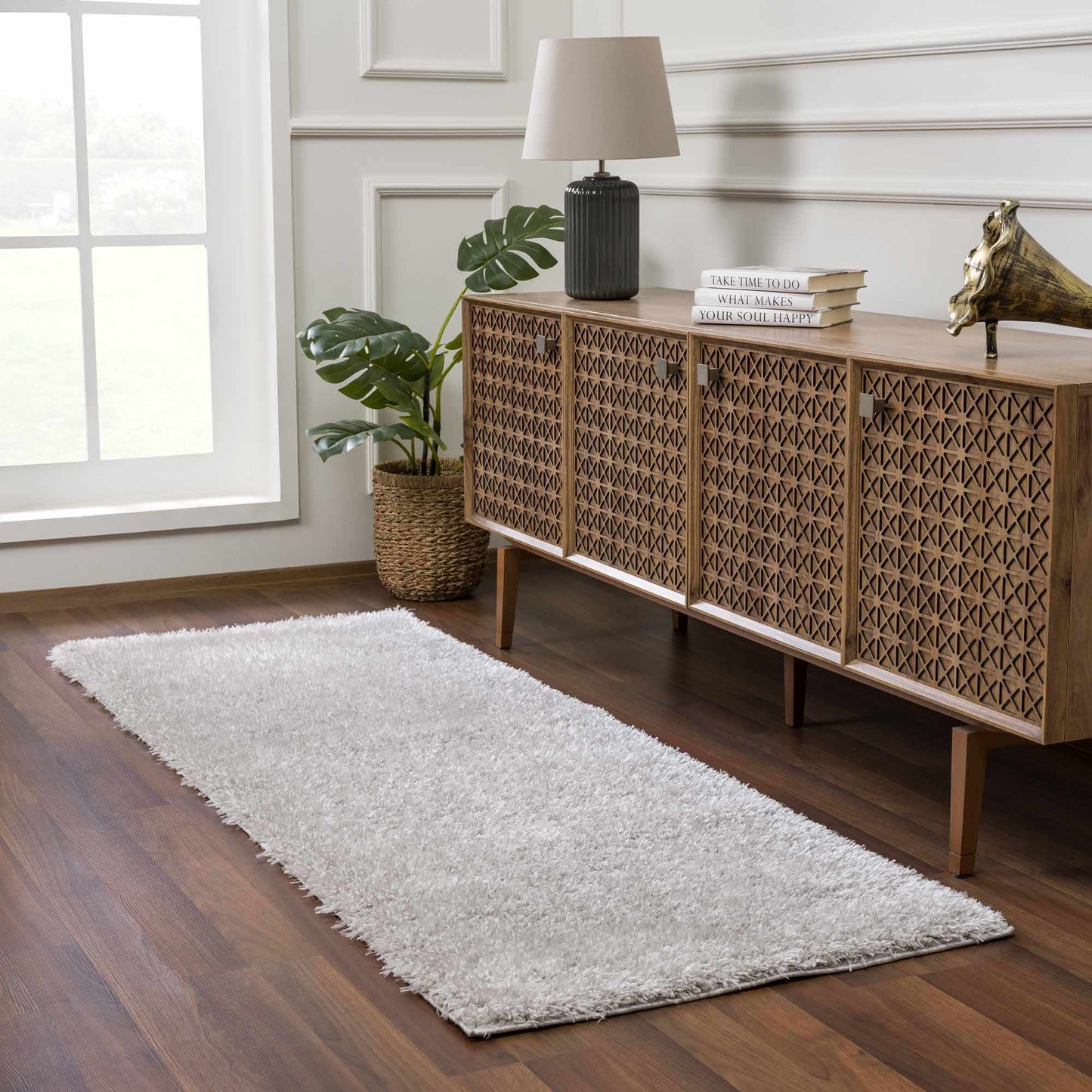 Faina Solid Light Gray Shag Rug Washable