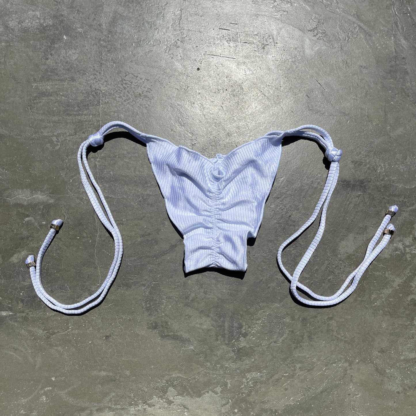 Ribbed White Ripple Side Tie Bikini Bottom